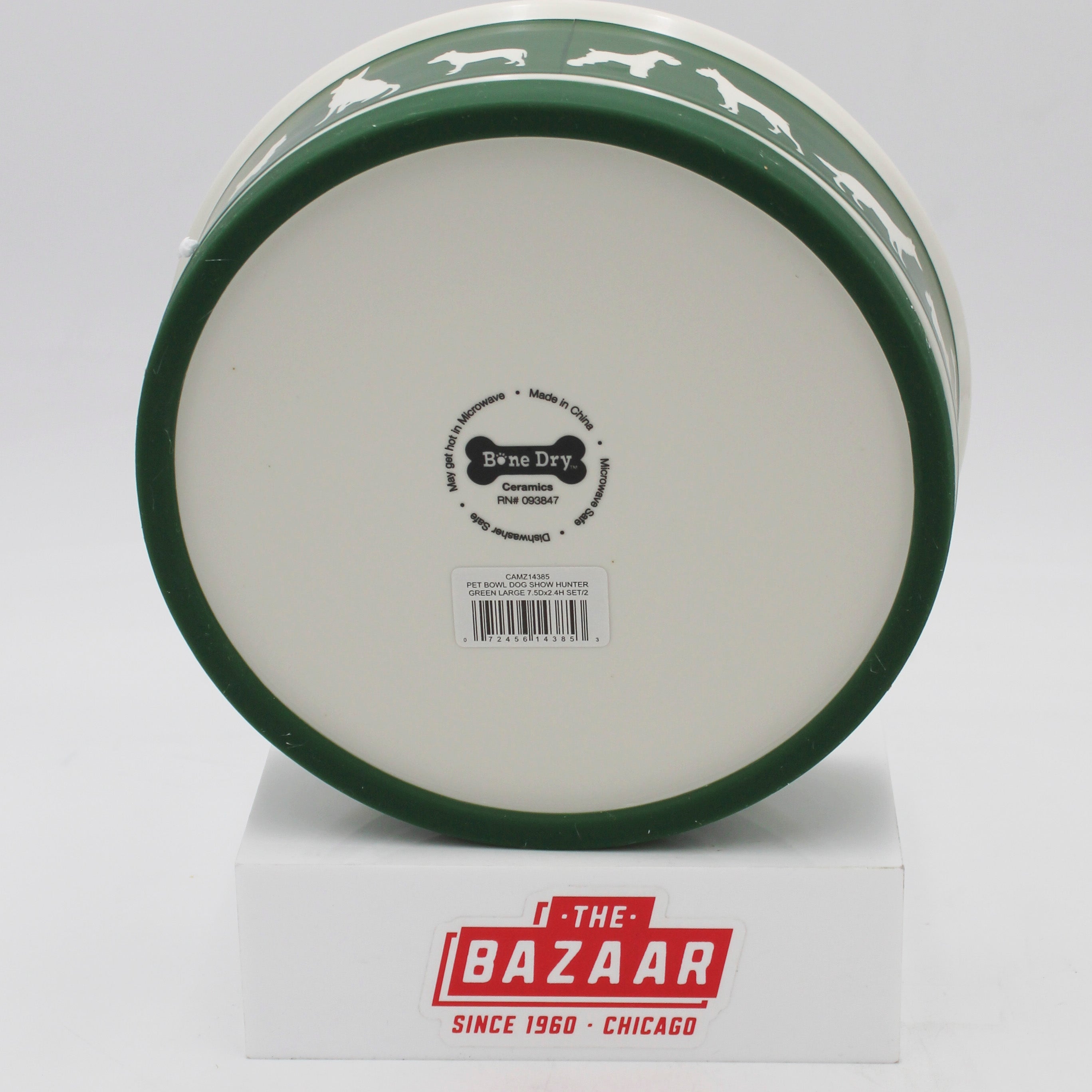 CERAMIC PET BOWL - DOG SHOW HUNTER GREEN - LARGE 7.5Dx2.4H