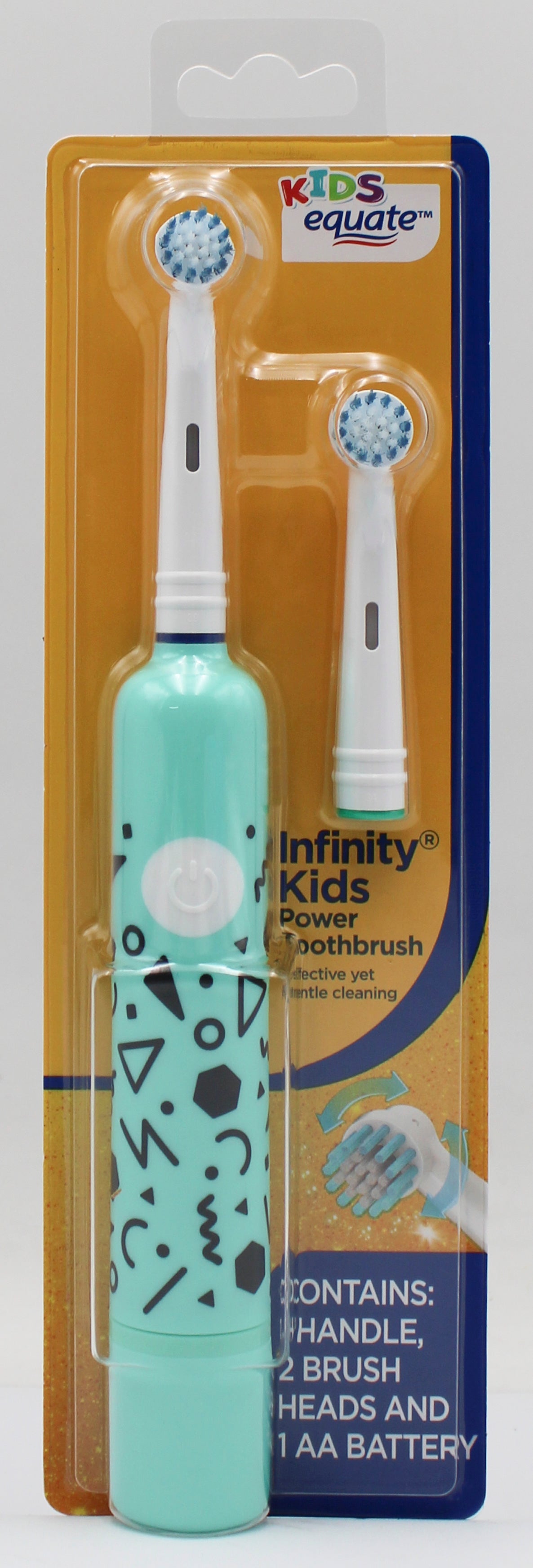 EQUATE CHILDREN'S POWER TOOTHBRUSH - HANDLE, 2 BRUSH HEADS, 1 AA BATTERY NI 451510891