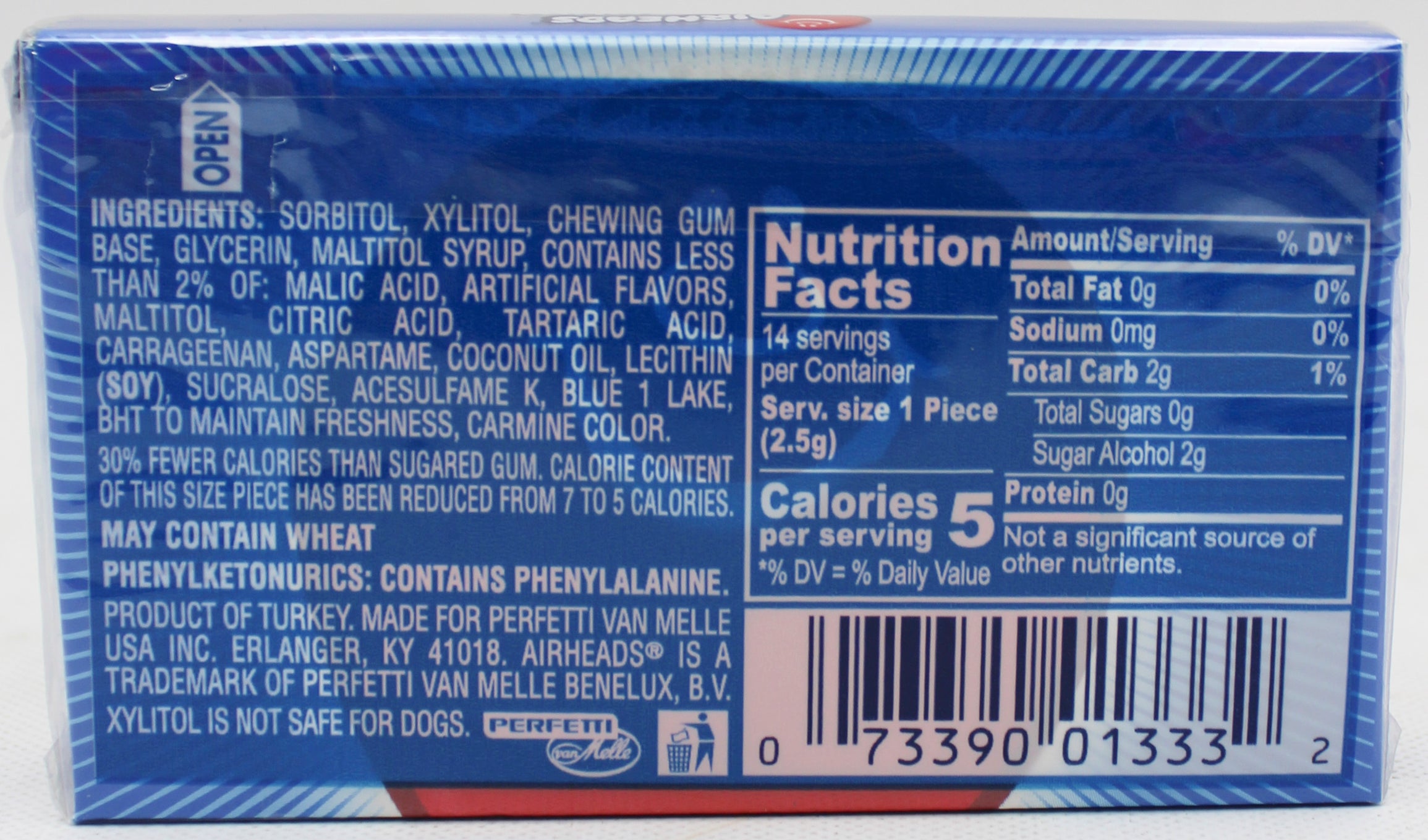 AIRHEADS GUM BLUE RASPBERRY 14 STICK BB 1/31/27 NI