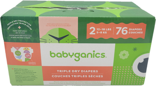 BABYGANICS DIAPERS BOX 76CT SIZE 2 NA