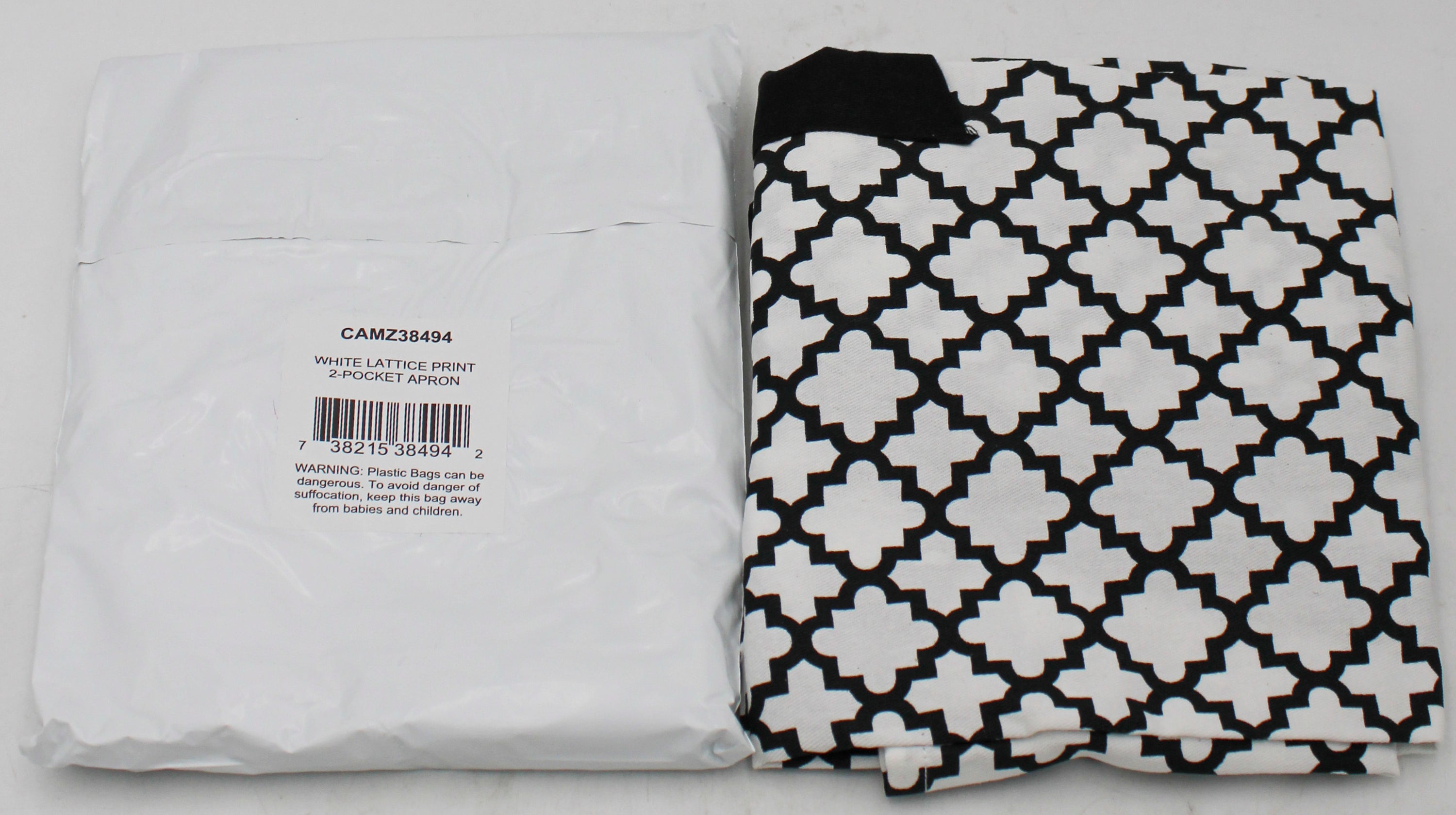 APRON - WHITE/BLACK LATTICE PRINT 2-POCKET