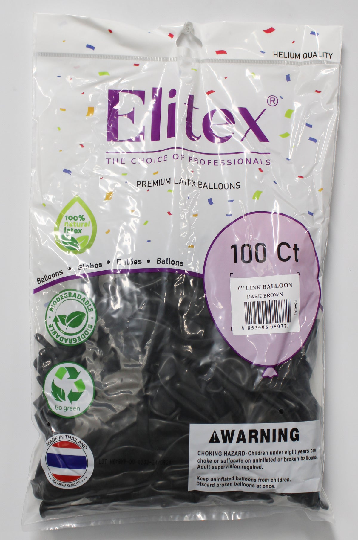 ELITEX 6" DARK BROWN LINK BALLOON, 100 PACK