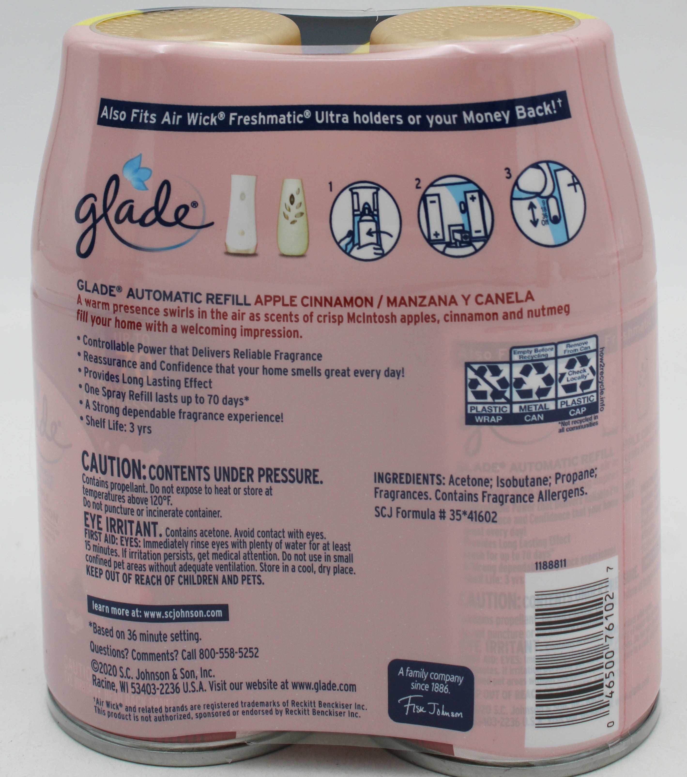 GLADE AUTOMATIC SPRAY APPLE CINNAMON 2 REFILLS 6.2oz US