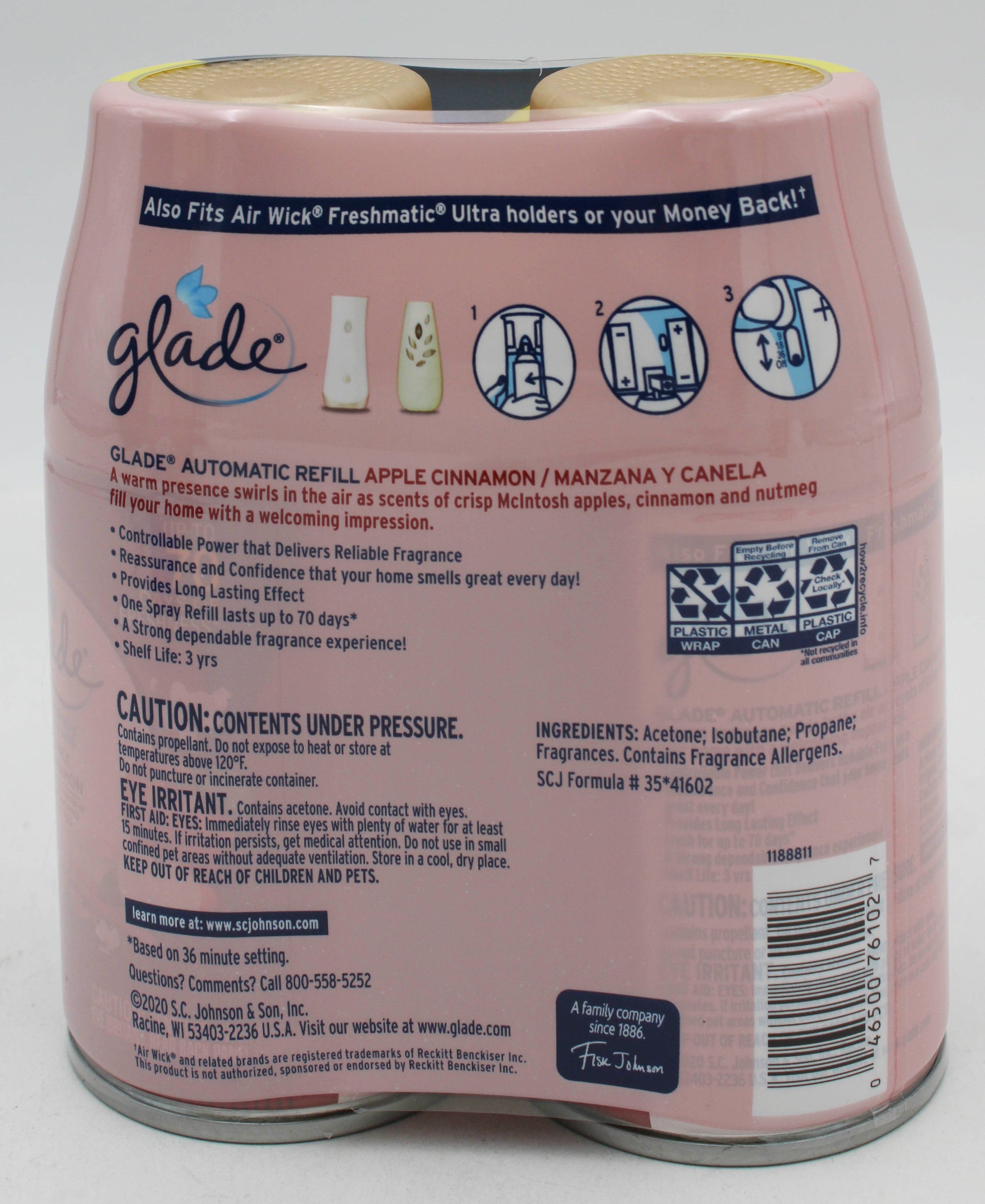 GLADE AUTOMATIC SPRAY APPLE CINNAMON 2 REFILLS 6.2oz US