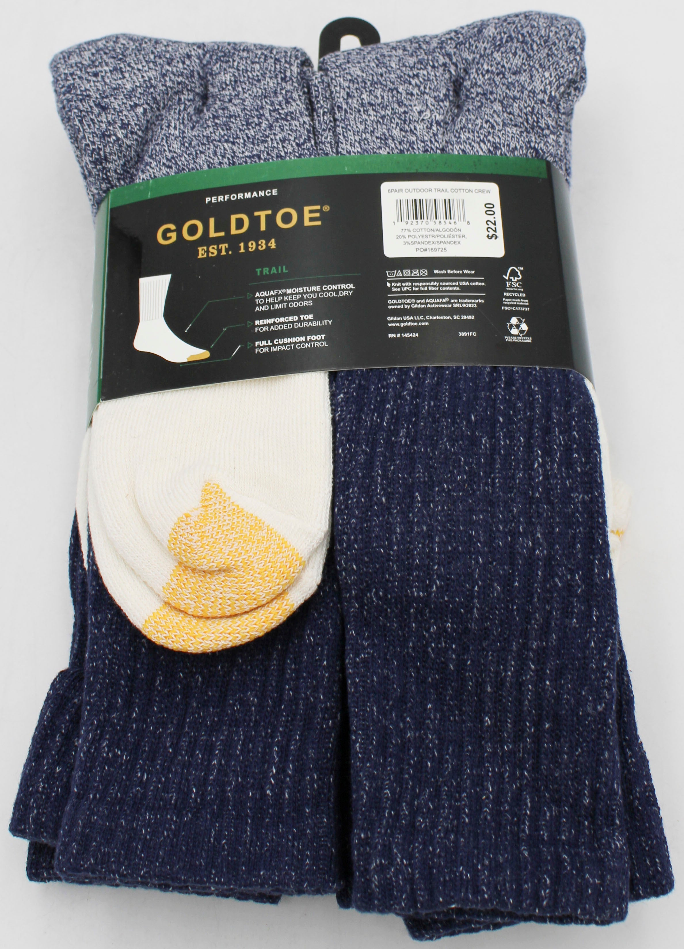 GOLDTOE 6PK CREW SOCKS MEELANCH PP$22.00 SZ 6-12 NI