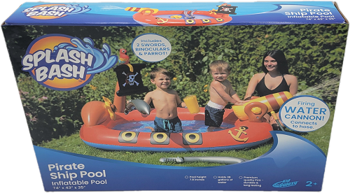 SPLASH BASH INFLATABLE POOL PIRATE SHIP POOL 74"x43"x 35" AGE 2+