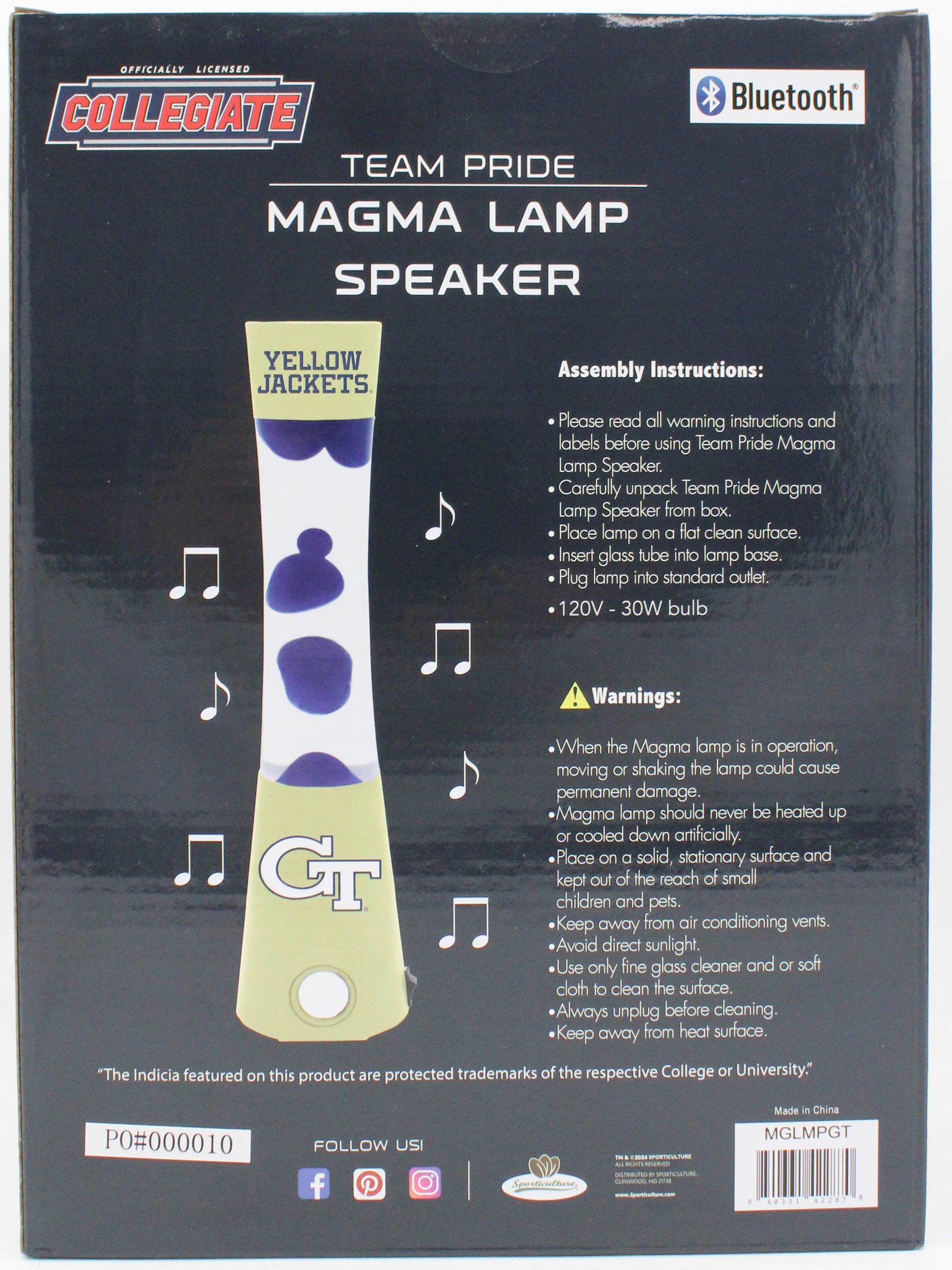 GEORGIA TECH YELLOW JACKETS LAVA LAMP SPEAKER 16.5"