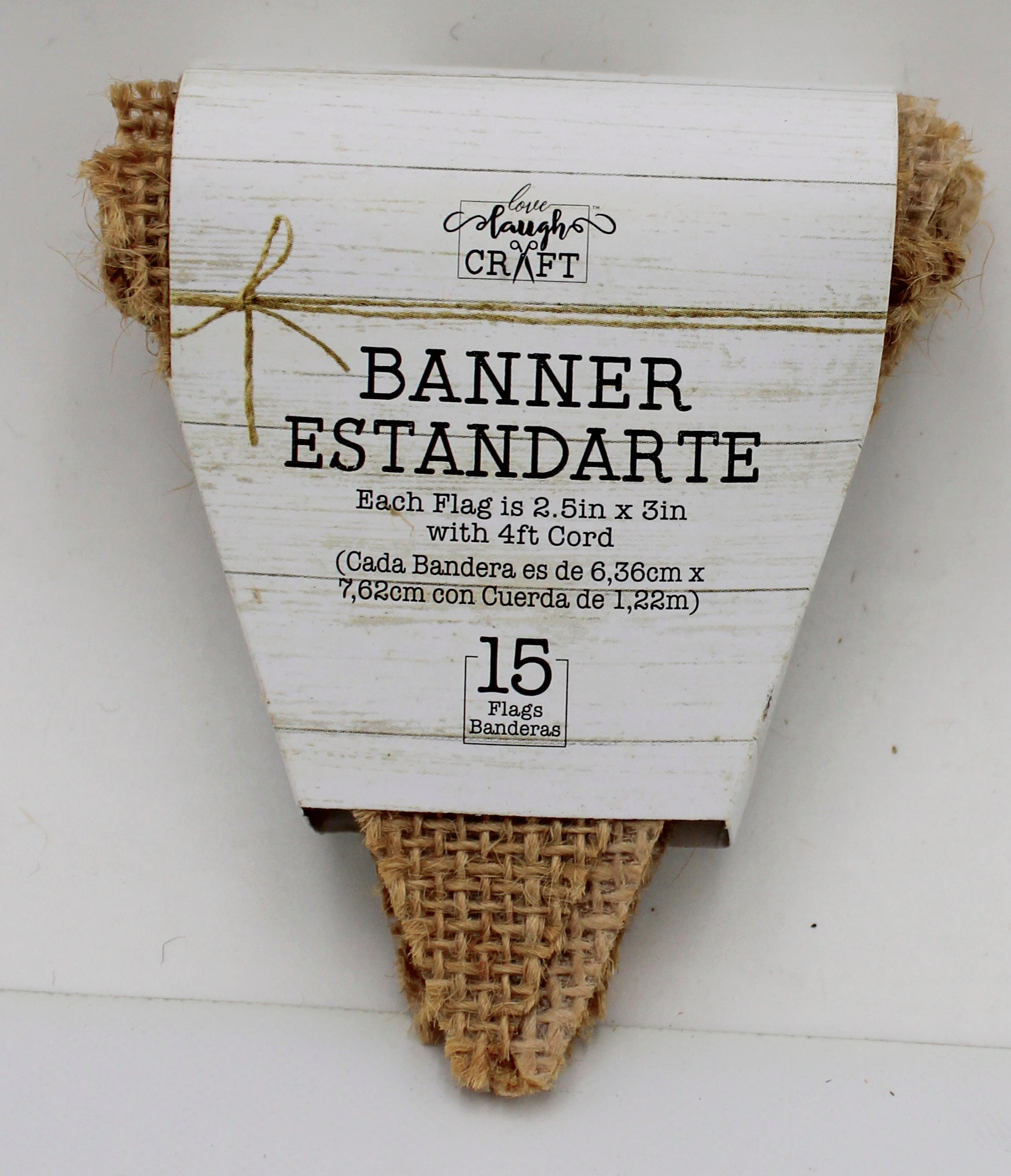 Natural Burlap Mini Triangle Flag Banner Set, 15pcs, 4ft Cord
