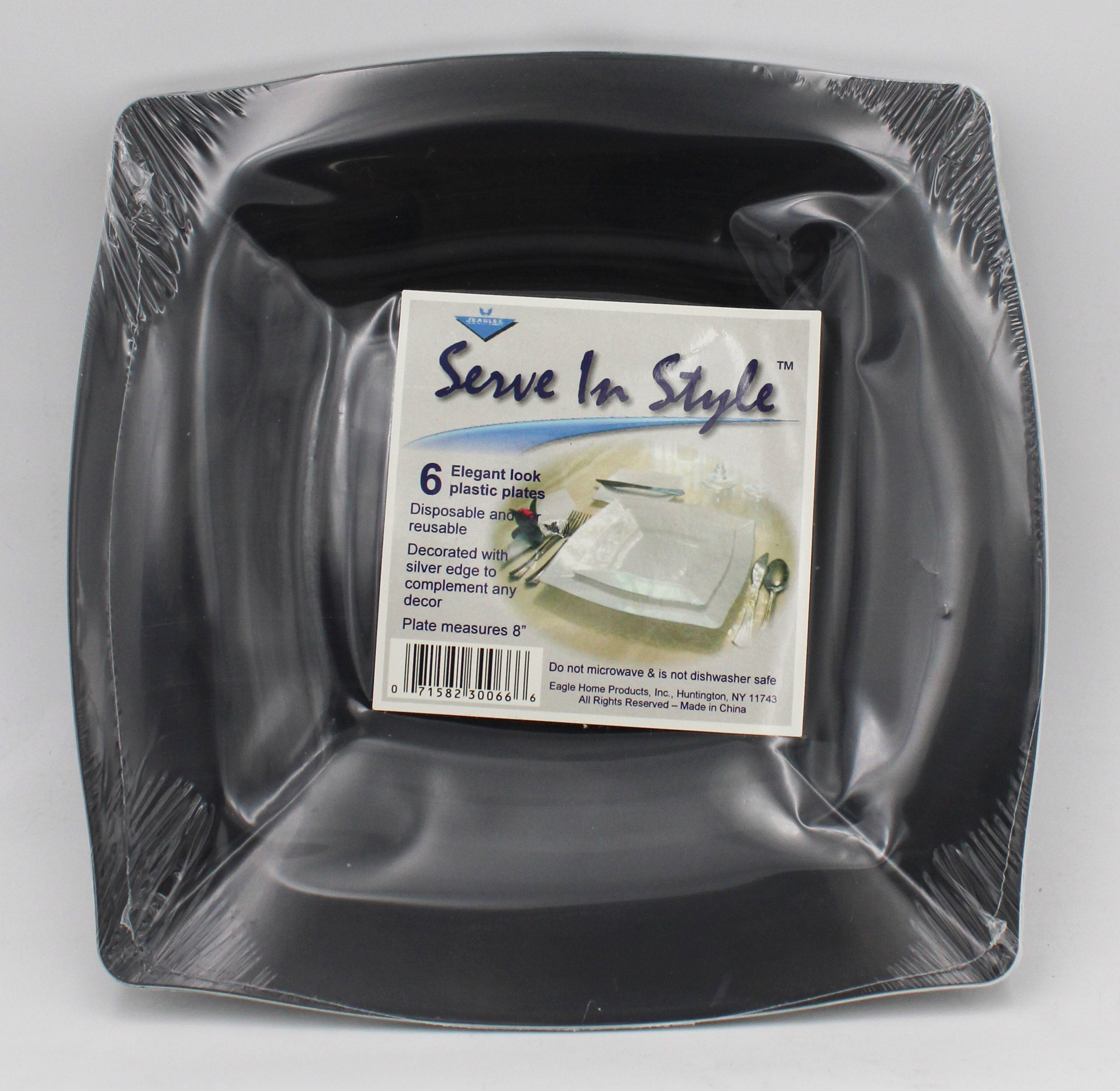 NATUREZWAY 6PK MEDIUM PLASTIC PLATES W/RIM - BLACK