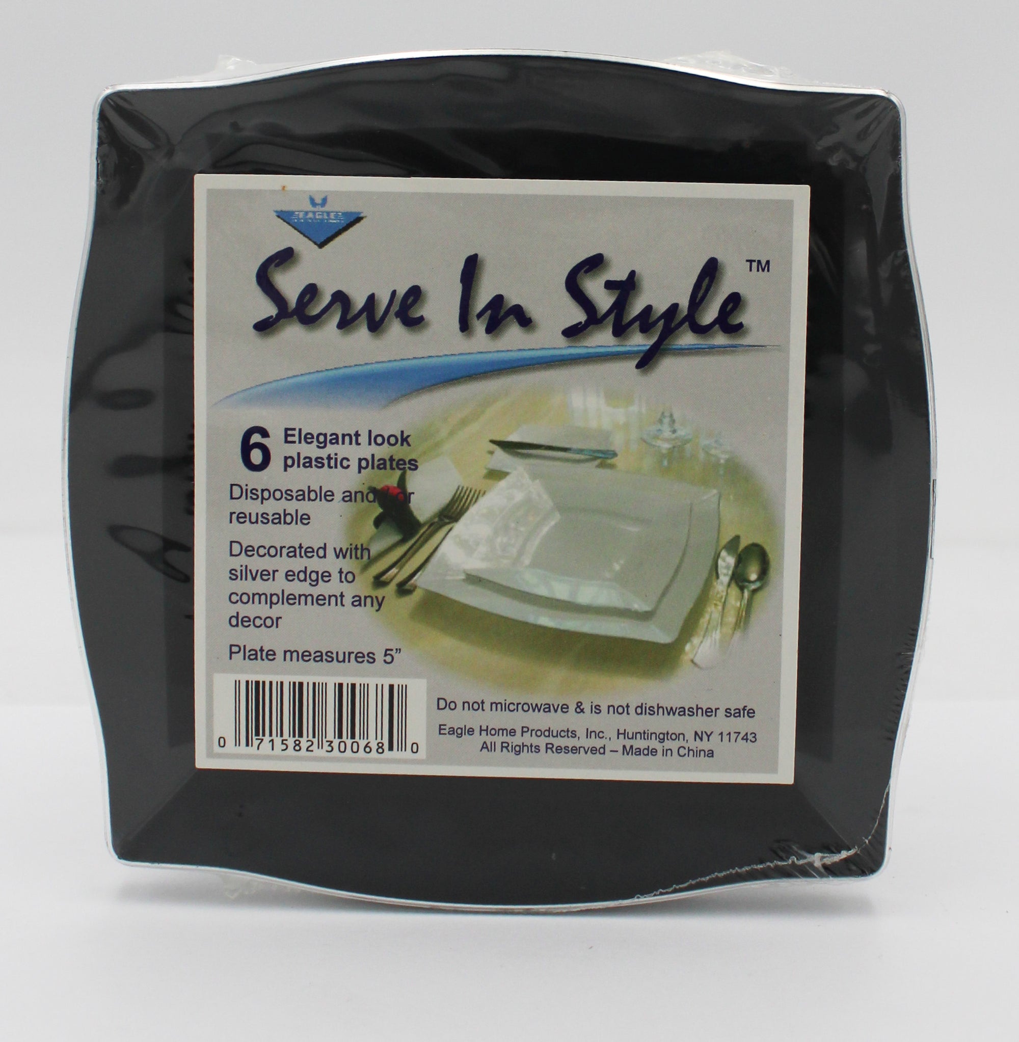 NATUREZWAY 6PK SMALL DESSERT PLASTIC PLATES W/RIM - BLACK