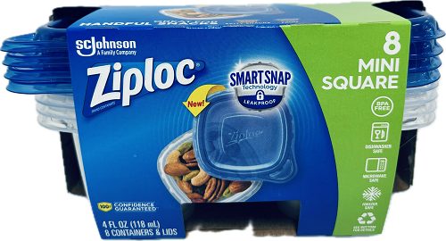 ZIPLOC SMART SNAP MINI SQUARE CONTAINERS 8ct 4oz