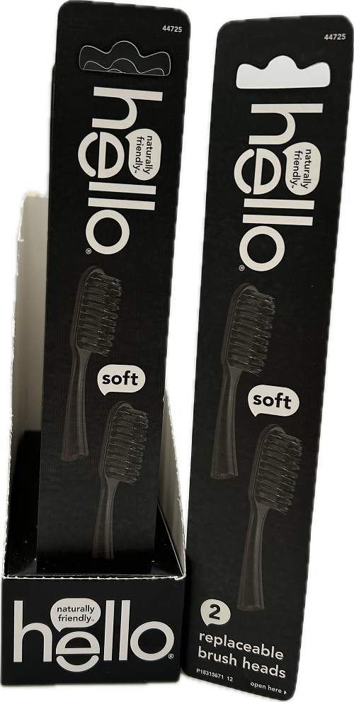 HELLO CHARCOAL INFUSED SOFT BRISTLES CTBM REFILLS BLACK 2ct NI