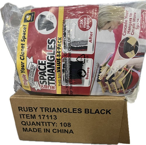 SP RUBY SPACE SAVING BLACK TRIANGLES 2/54 PACK OF HANGER BROWN BOX NI