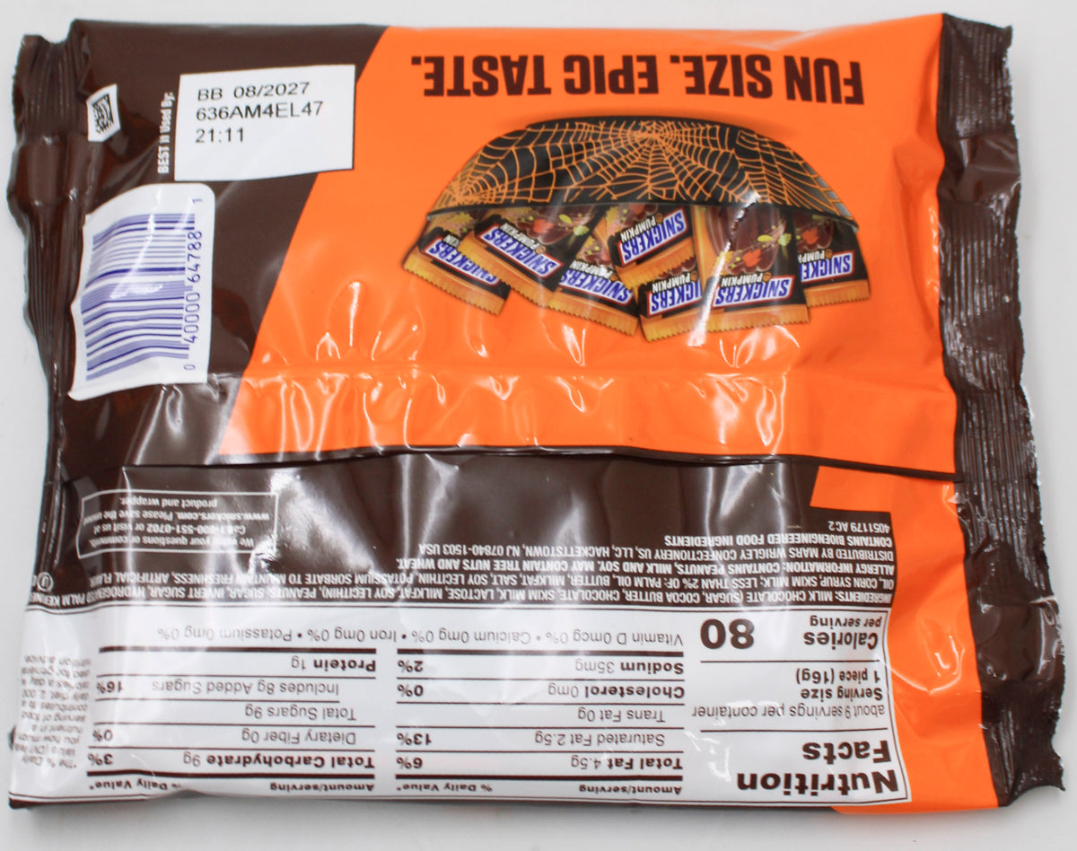SNICKERS PUMPKIN SHAPES HALLOWEEN LAYDOWN BAG 5.5oz BB 8/27