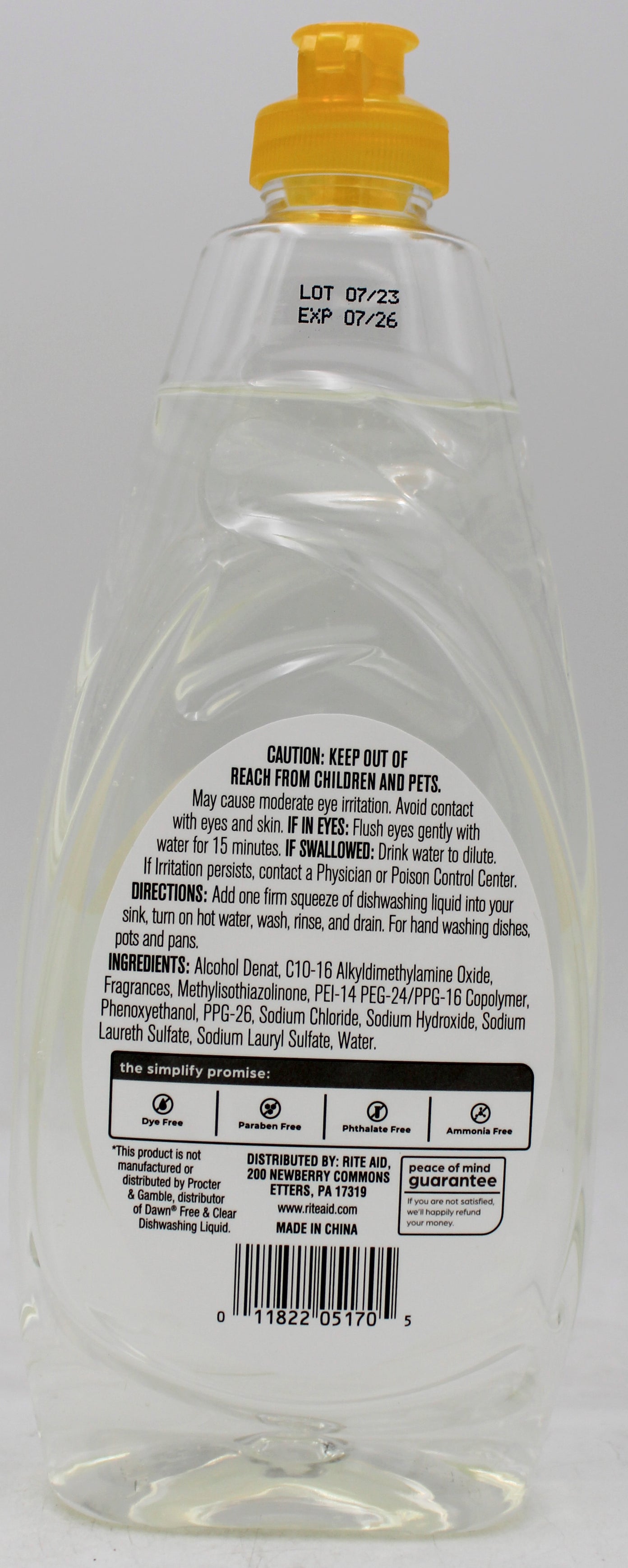 RITE AID SIMPLIFY DISH LIQUID LEMON EUCALYPTUS 19.4Z'