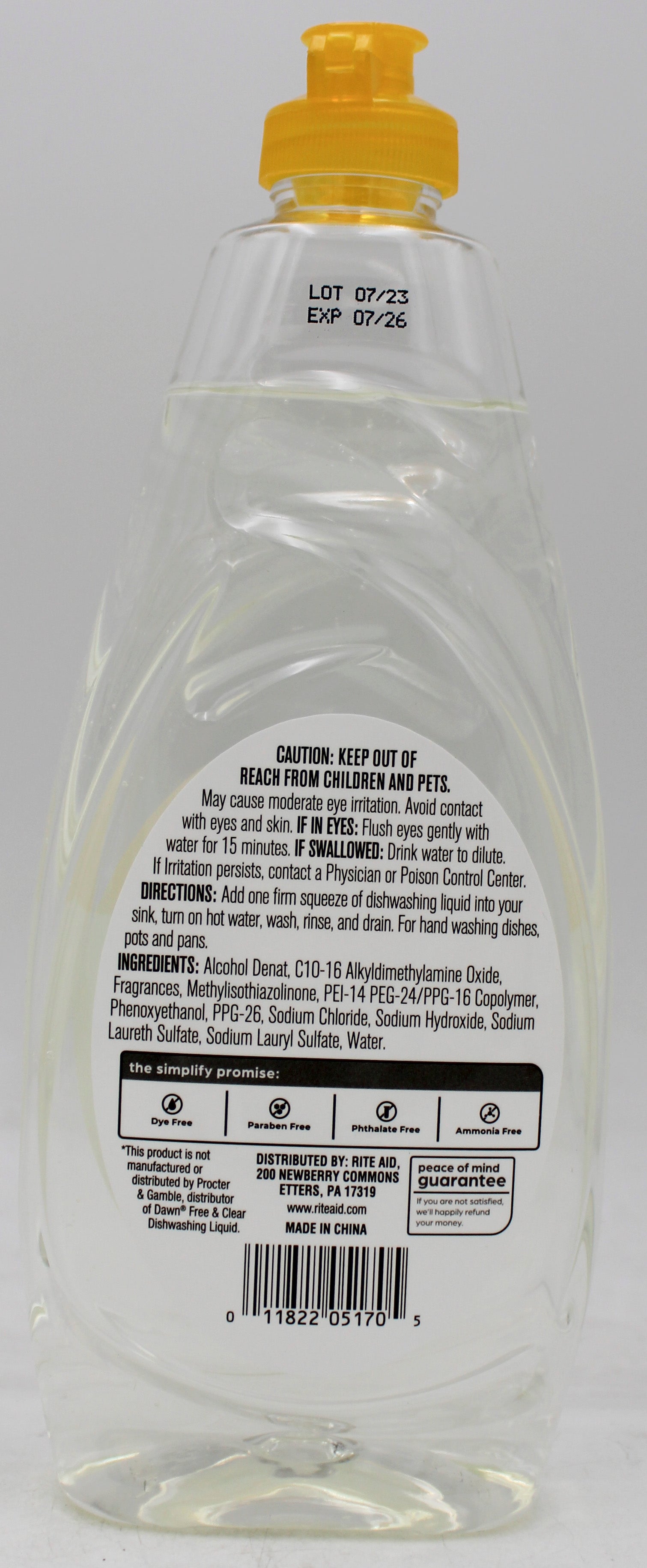 RITE AID SIMPLIFY DISH LIQUID LEMON EUCALYPTUS 19.4Z'