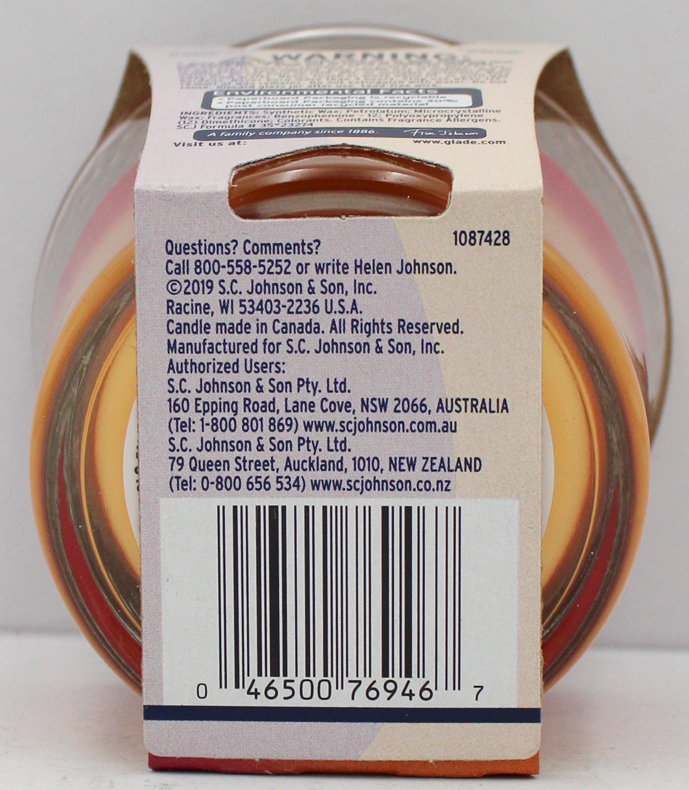 GLADE 2 IN 1 CANDLE VANILLA PASSION FRUIT + HAWAIIAN BRREZE 3.4oz