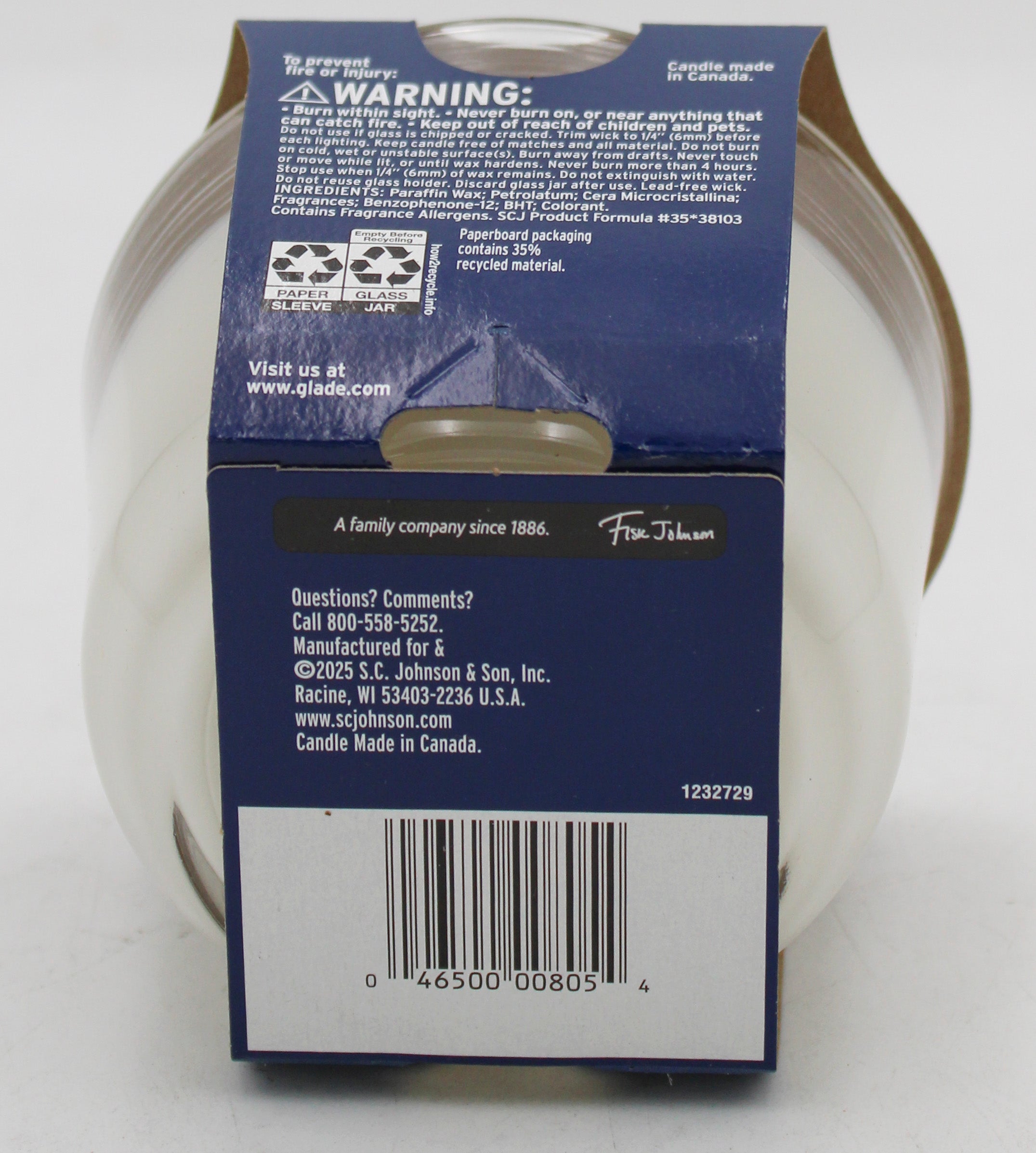 SP GLADE 3 WICK CANDLE 6.8oz SHEER VANILLA EMBRACE