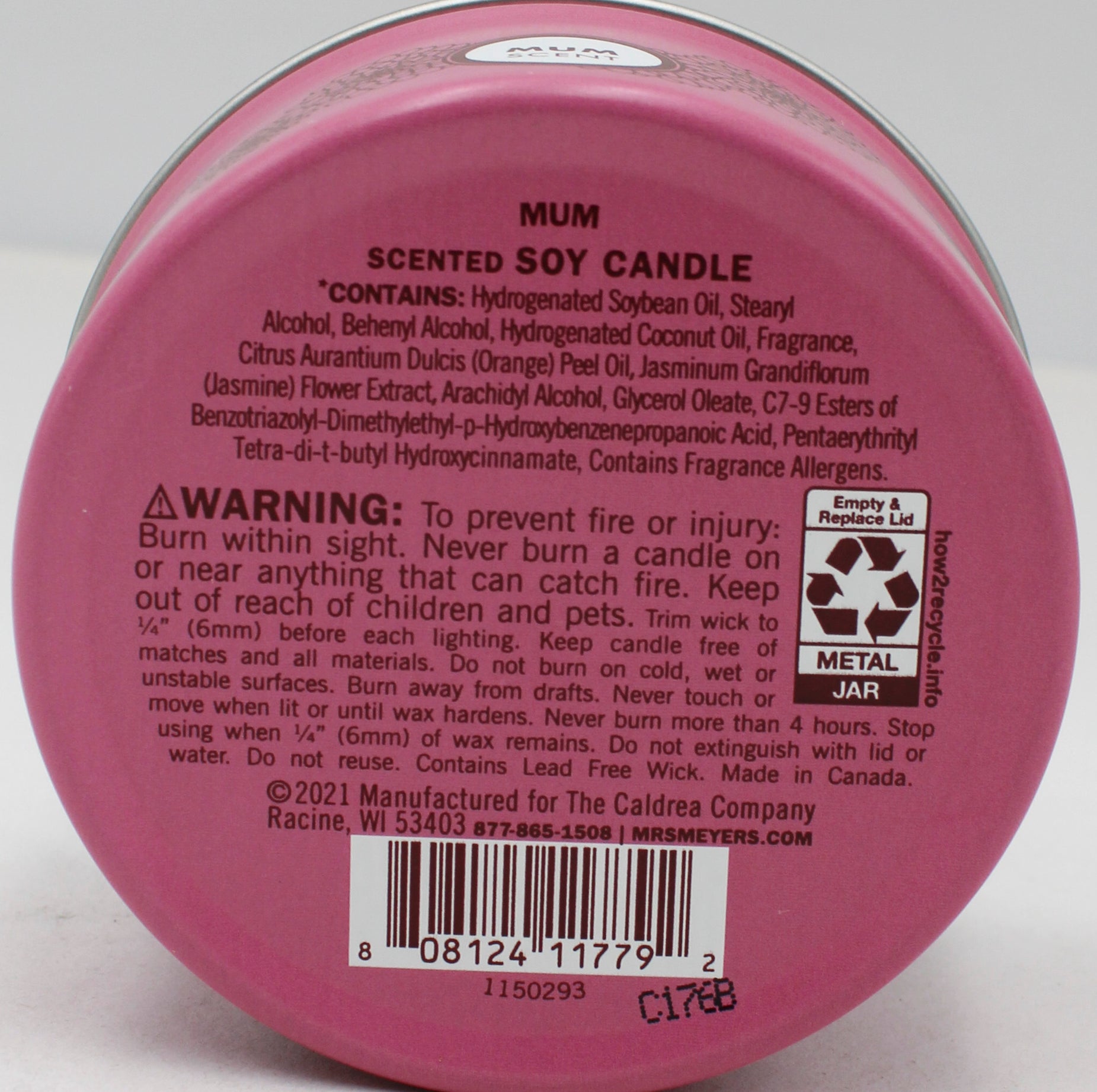 MRS MEYERS TIN CANDLE MUM 2.9 oz