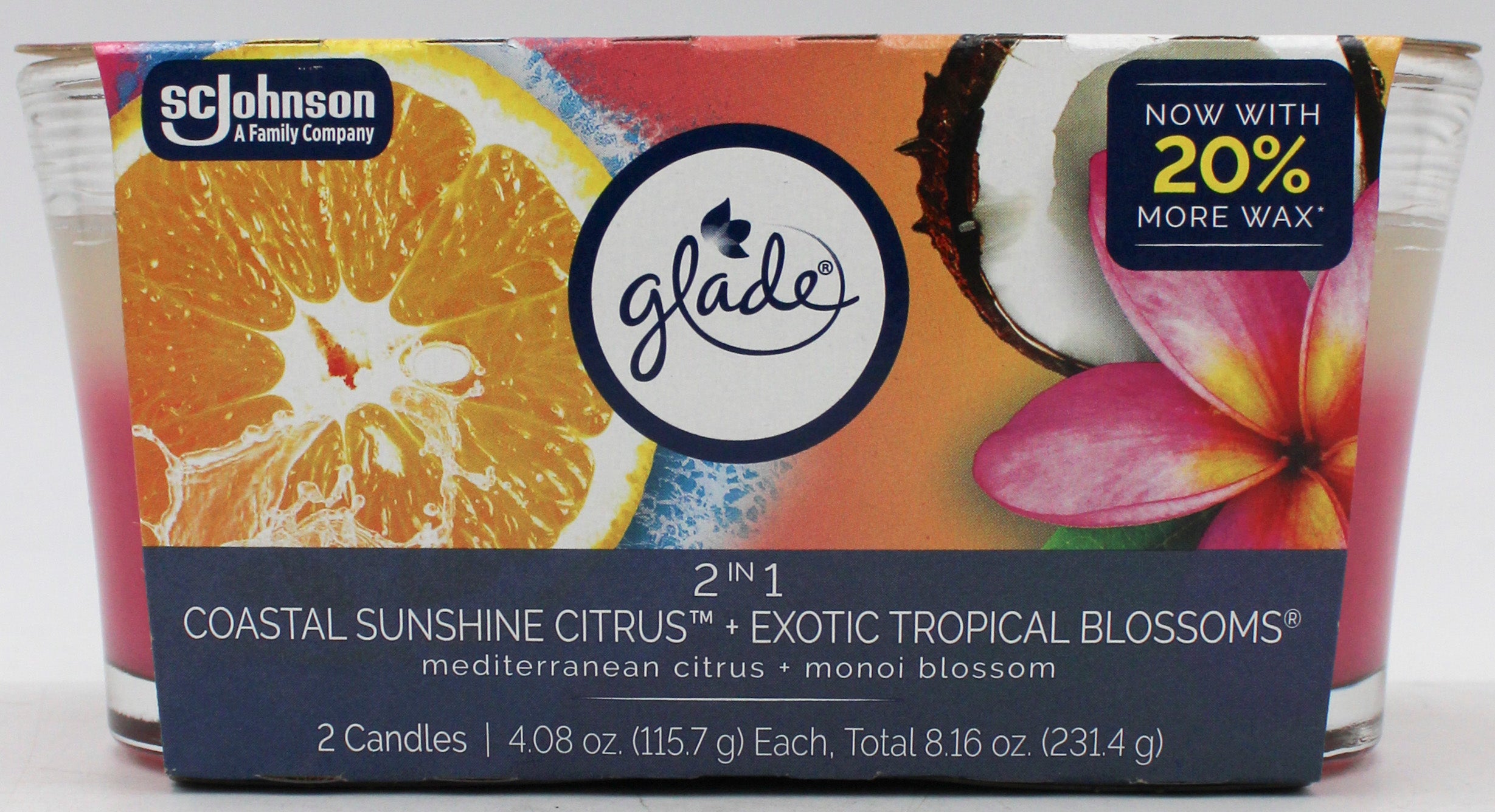 SP GLADE 2 IN 1 CANDLE COASTAL SUNSHINE CITRUS & EXOTIC TROPICAL BLOSSOMS 2ct 4.08oz