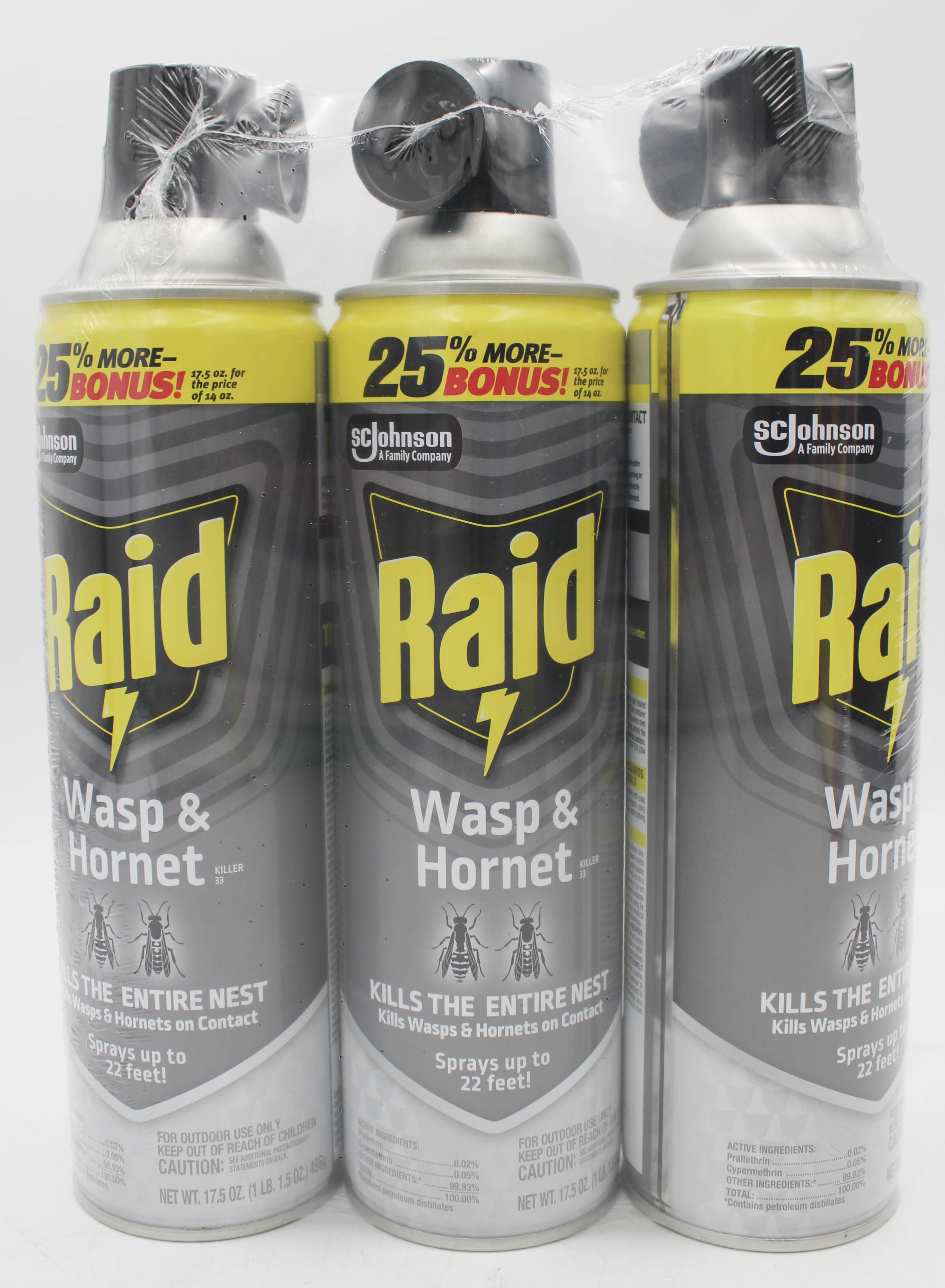 SP PEST2025 RAID WASP & HORNET KILLER  25% BONUS 3CT 17.5oz PRISTINE