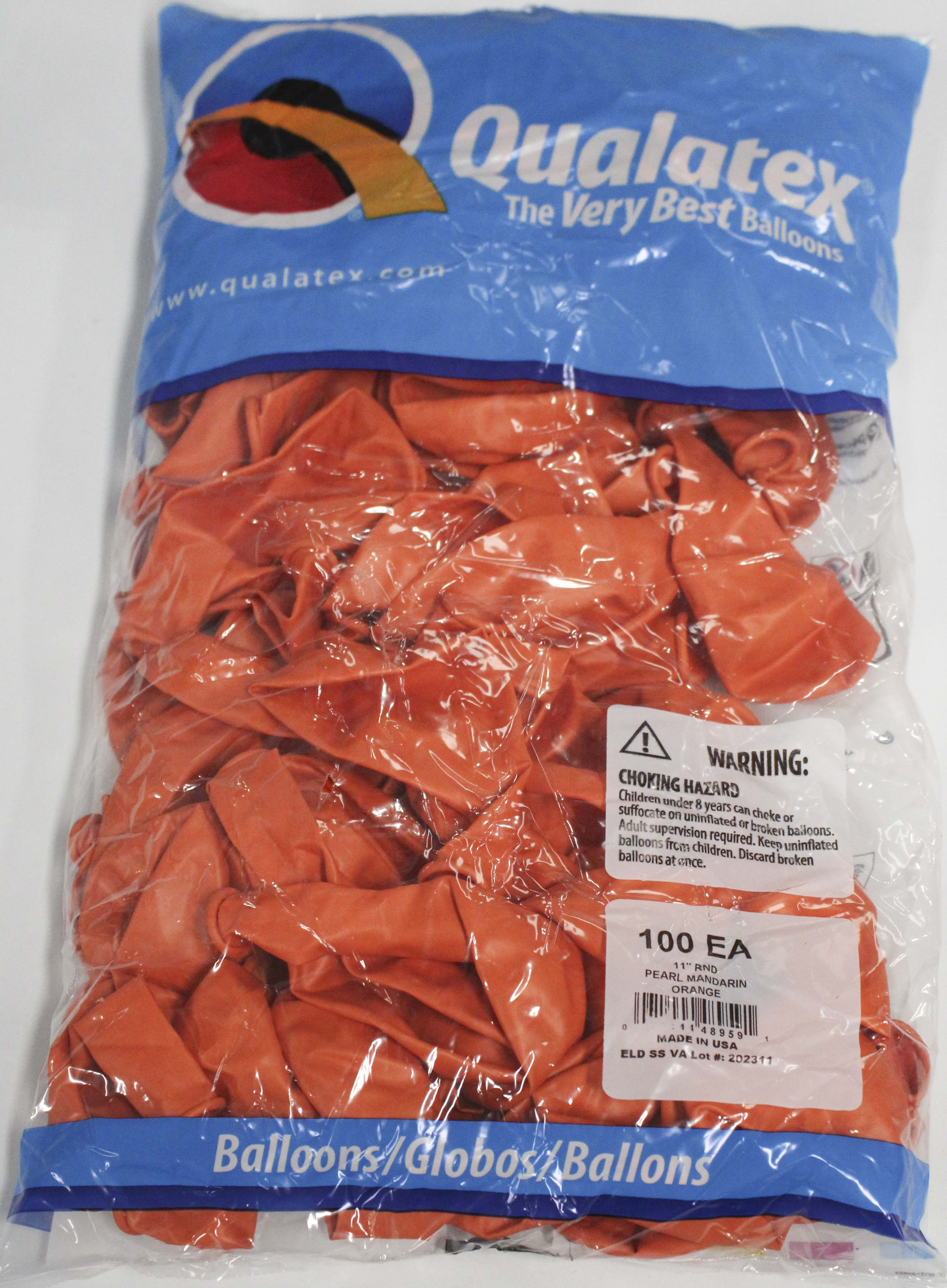 QX 11" Round Latex Balloons Pearl Mandarin Orange 100-Pack
