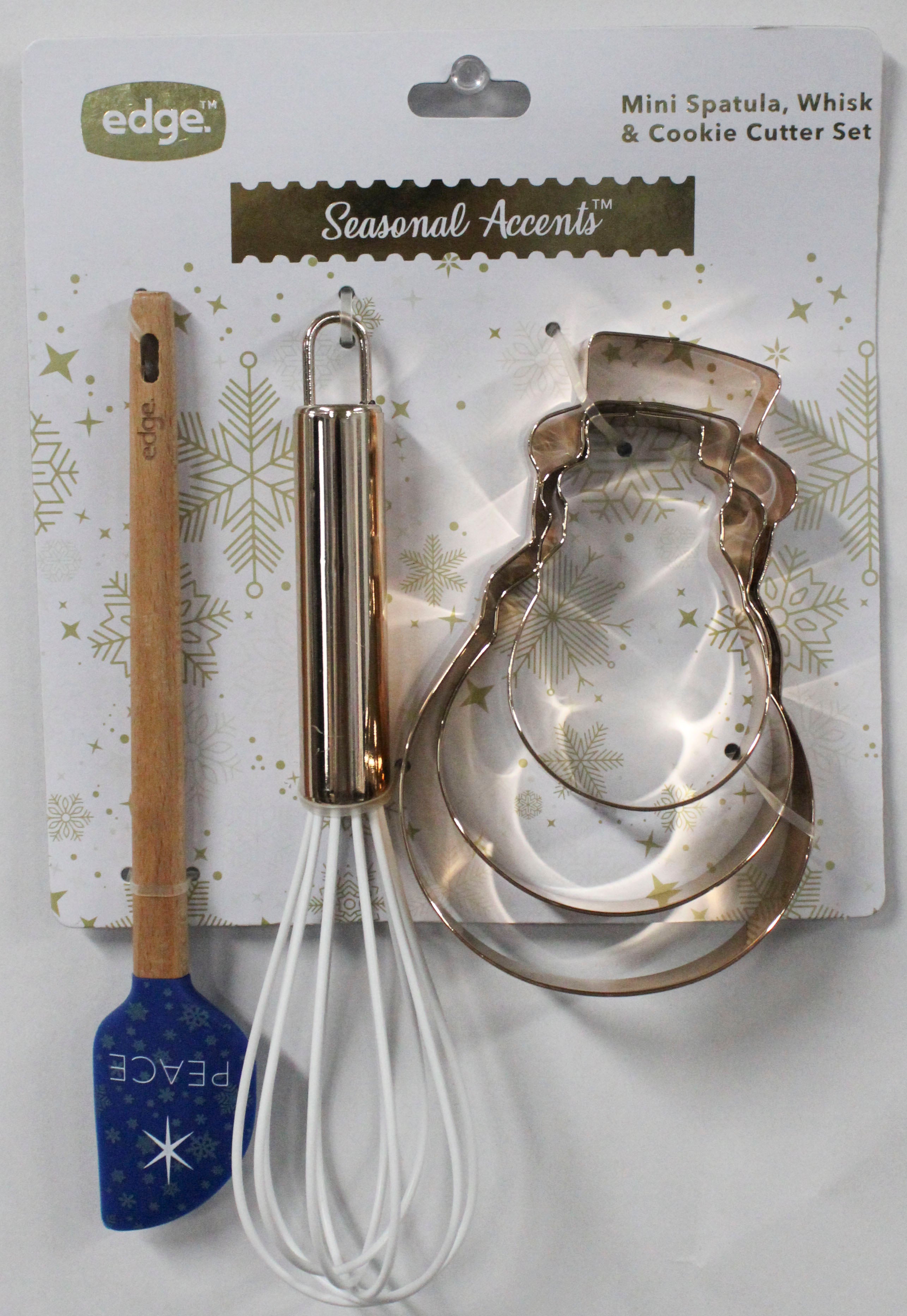5PC HOLIDAY BAKING SET - SPATULA, WHISK, 3PC SNOWMAN COOKIE CUTTERS