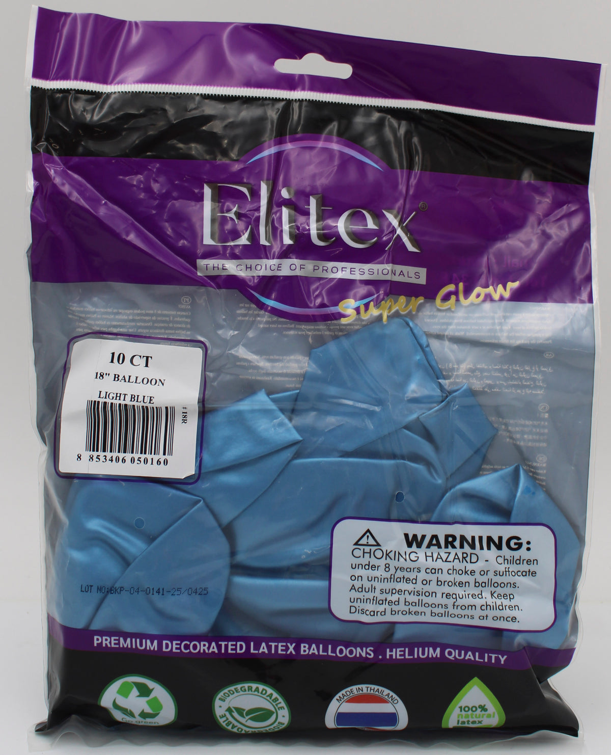 ELITEX 18" SUPERGLOW LIGHT BLUE ROUND BALLOON, 10 PACK
