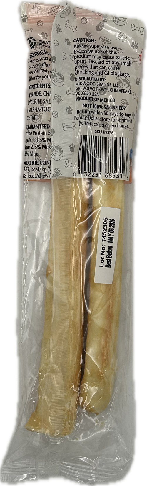 2 Pack 8" Rawhide Rolls With Chicken Breast Basting EXPIRATION DATE: 15/06/25