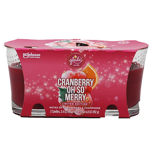 SP GLADE CANDLE CRANBERRY OH SO MERRY 2 CANDLES, 3.4 oz EACH
