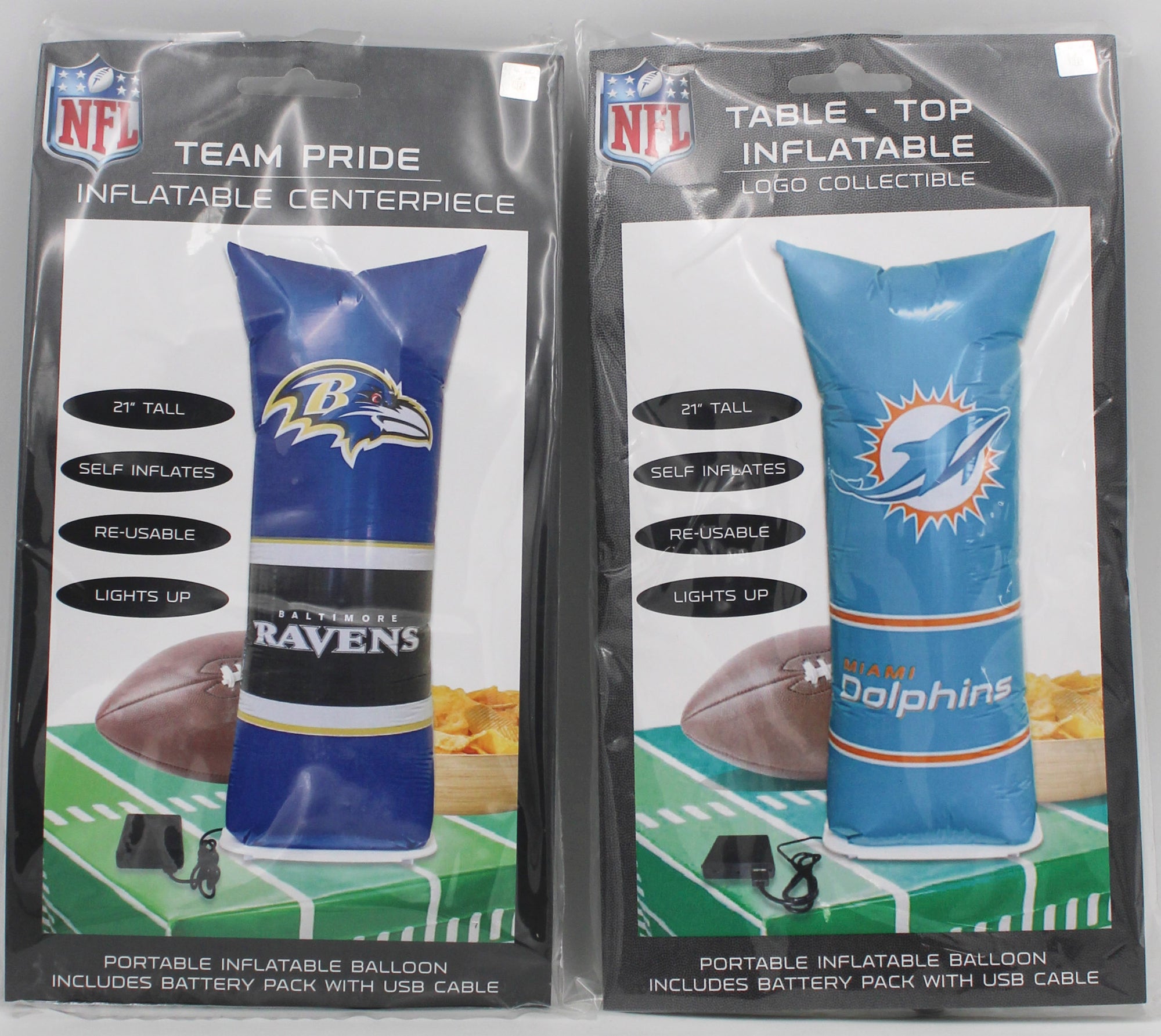 OFFICIALLY LICENCED RAVENS & DOLPHINS ASST. ABLETOP INFLATABLE CENTERPIECE