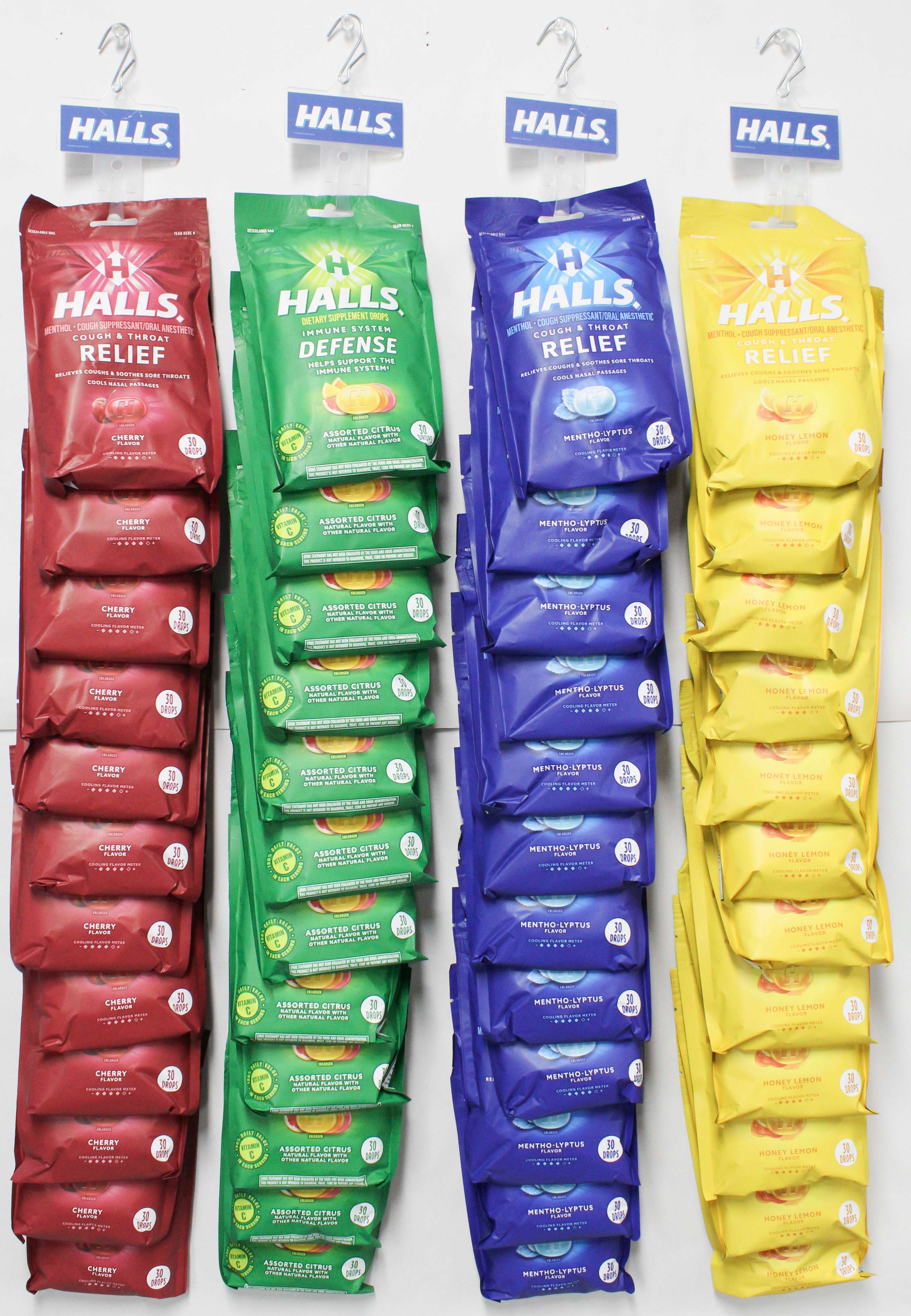 HALLS BASE BAG CLIP STRIP 30 CT EXP 1/23/27