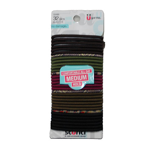 CONAIR SCUNCI ELASTIC HAIR TIES MEDIUM HOLD MIXED PRINT/COLORS 32PK NI