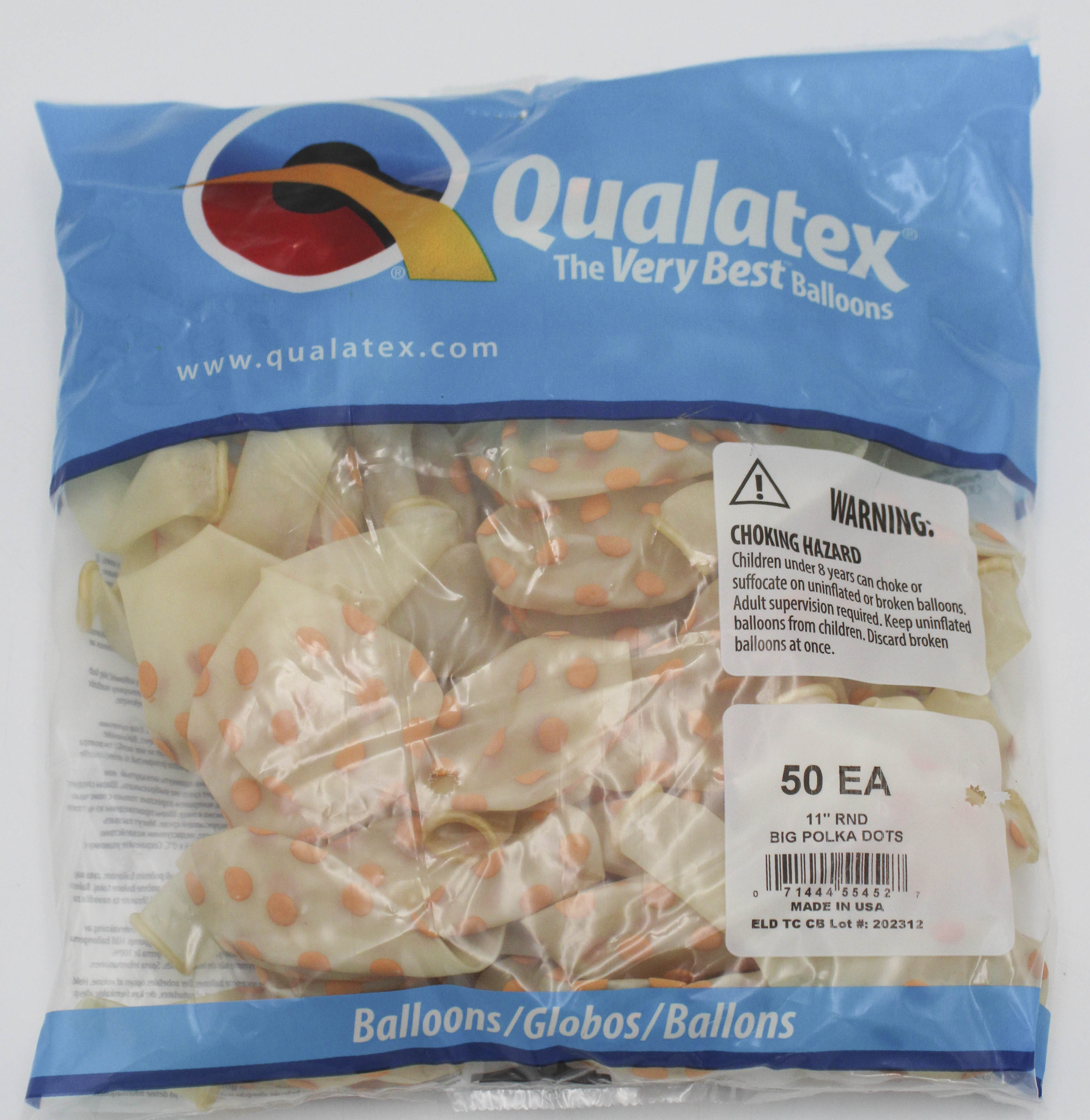 QX 11" Round Latex Balloon Clear Gold Polka Dots 50-Pack