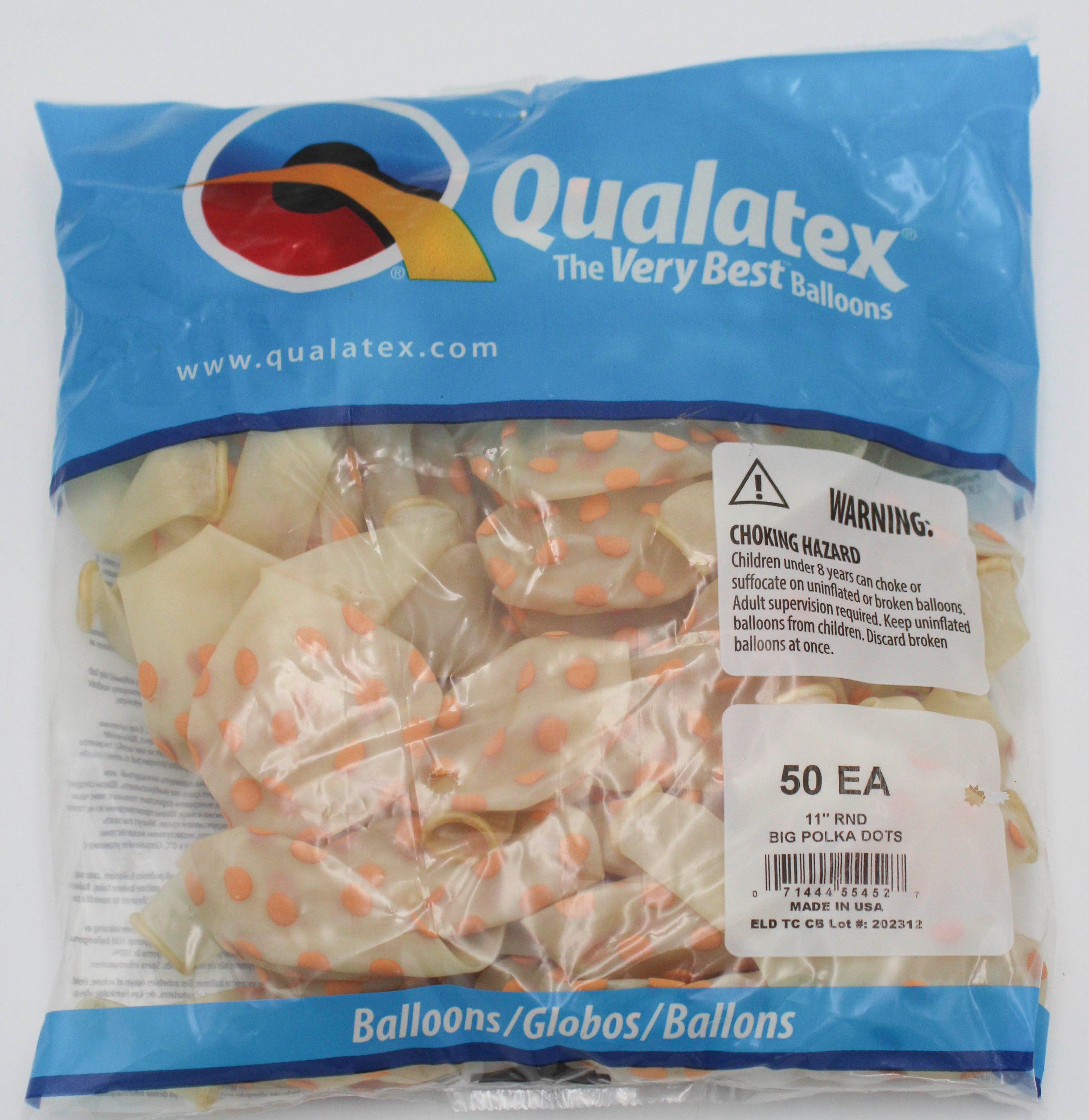 11" ROUND QX LATEX BALLOON CLEAR 50CT BIG POLKA DOTS (GLD)