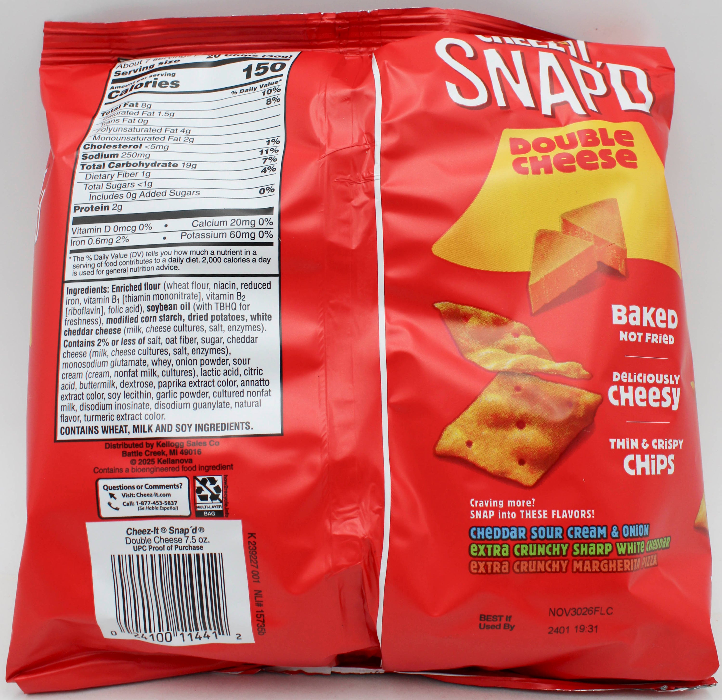 CHEEZ-IT SNAP'D DOUBLE CHEESE CRACKER 7.5 Oz NI BB 11/30/26