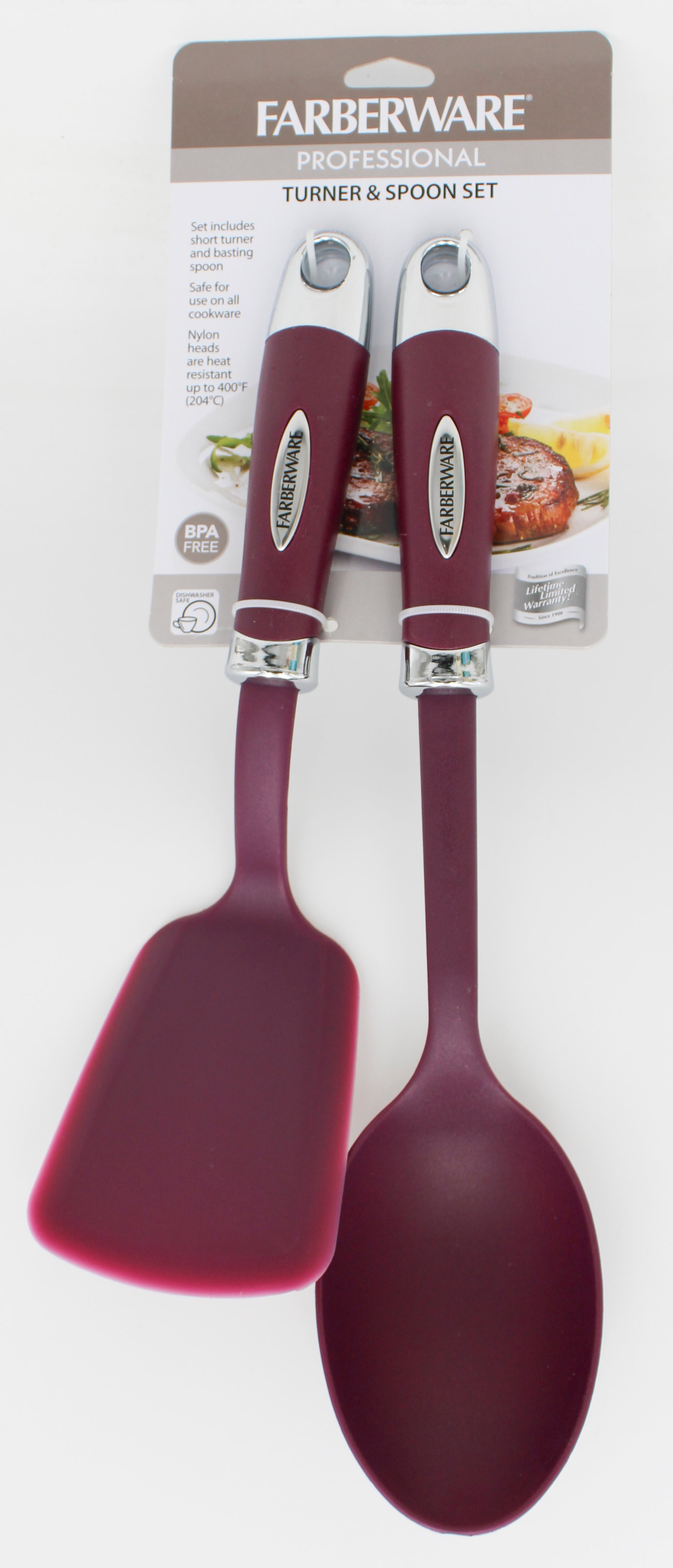 SET OF 2 FARBERWARE SHORT TURNER & SPOON SET - PURPLE NI