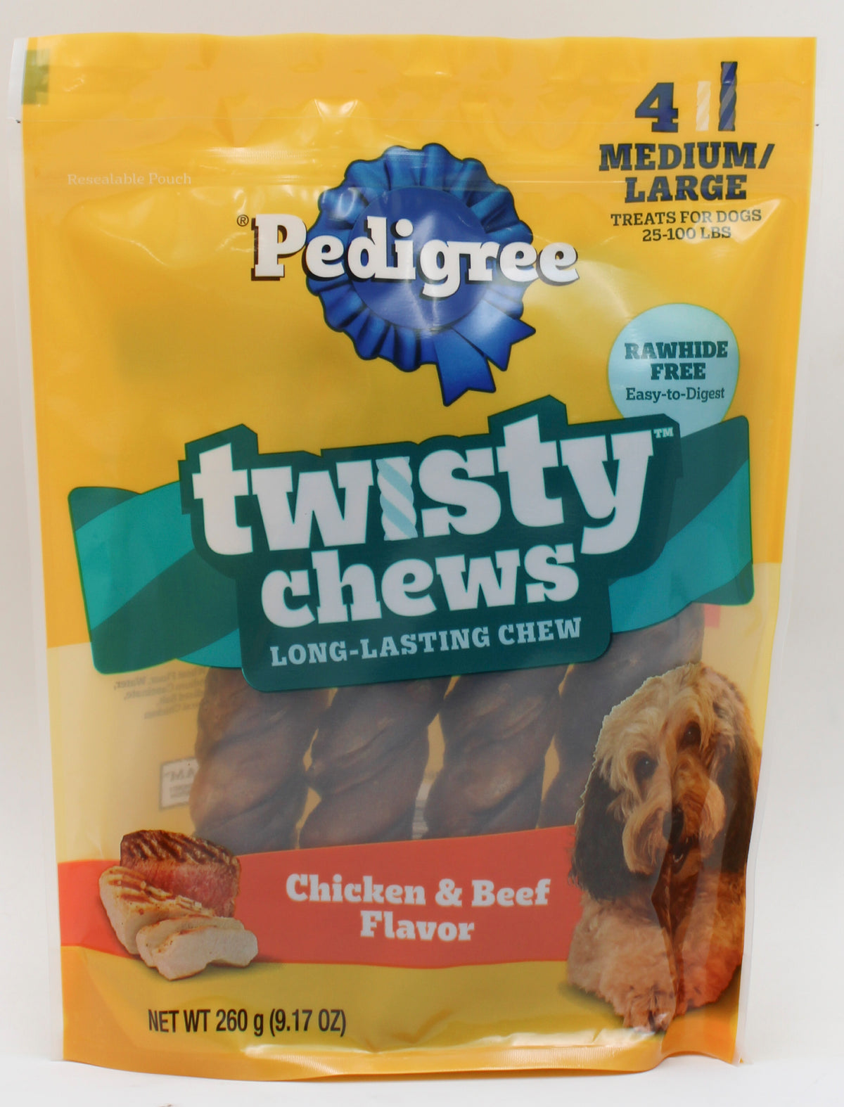 PEDIGREE TWISTY CHEWS DOG TREATS MEDIUM CHICKEN & BEEF FLAVOR 9.17 OZ. (4 PK) BB 2/10/2027