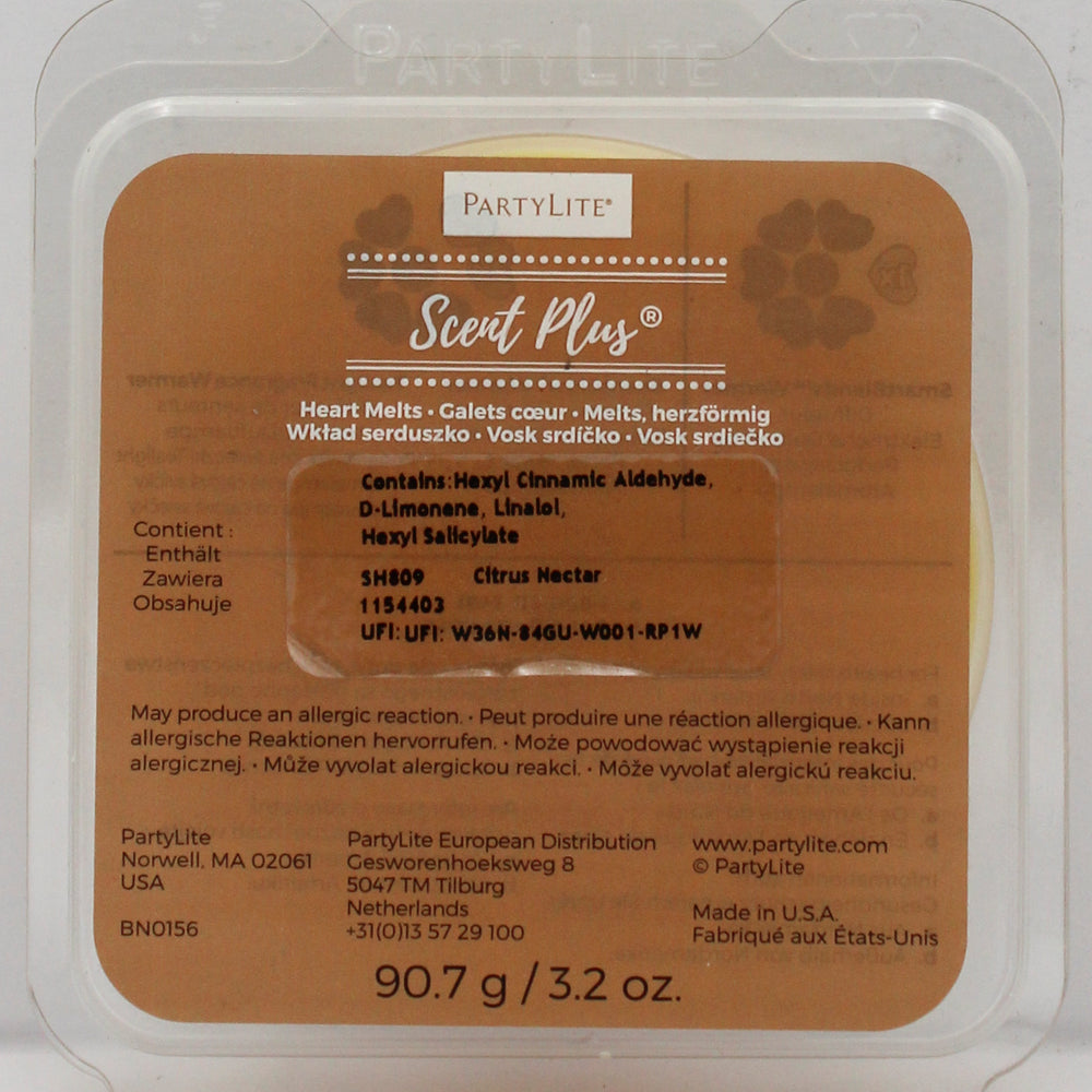 PARTYLITE FRESH HOME CITRUS NECTAR SCENT PLUS HEART MELTS 3.2oz