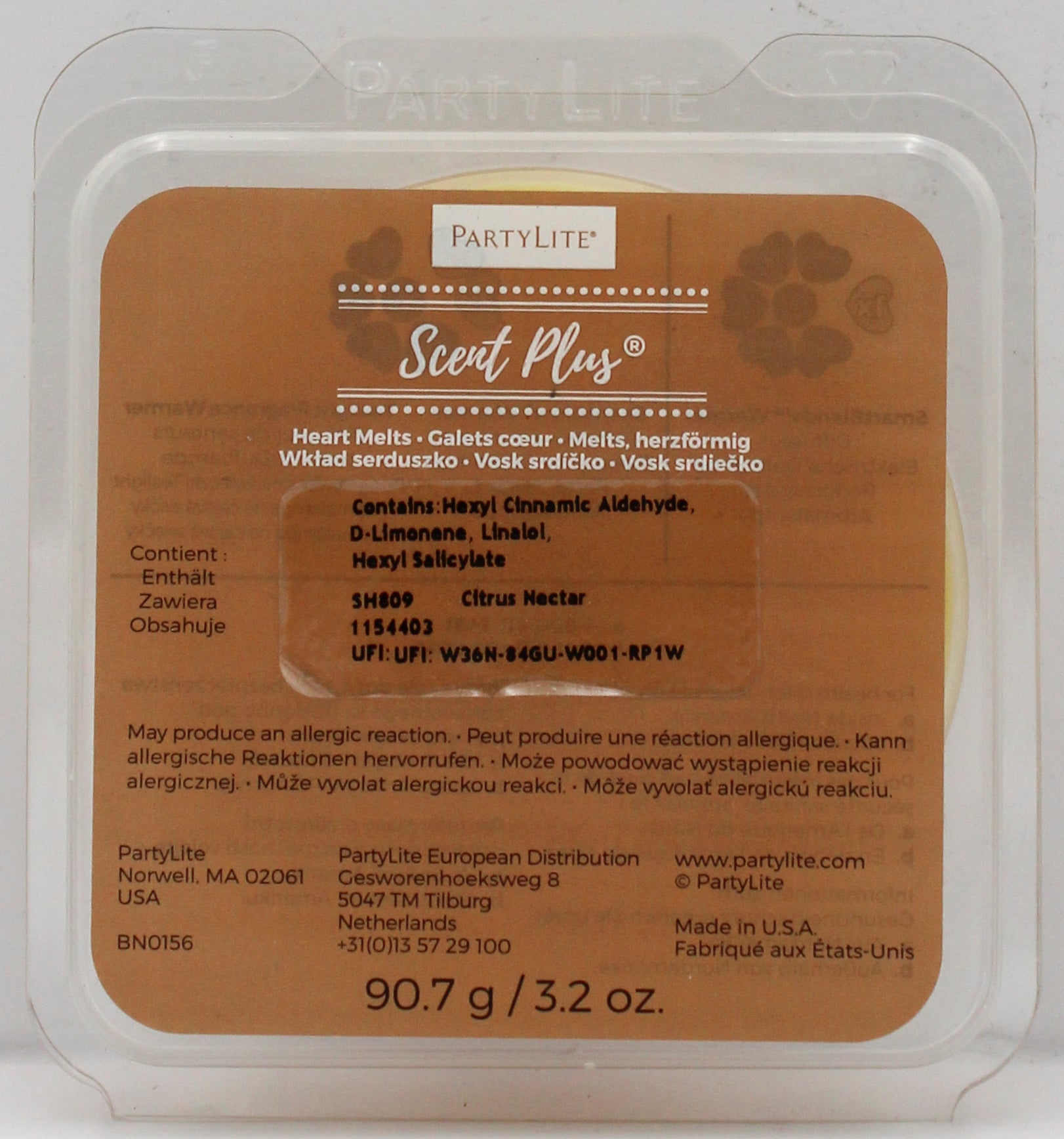 PARTYLITE FRESH HOME CITRUS NECTAR SCENT PLUS HEART MELTS 3.2oz