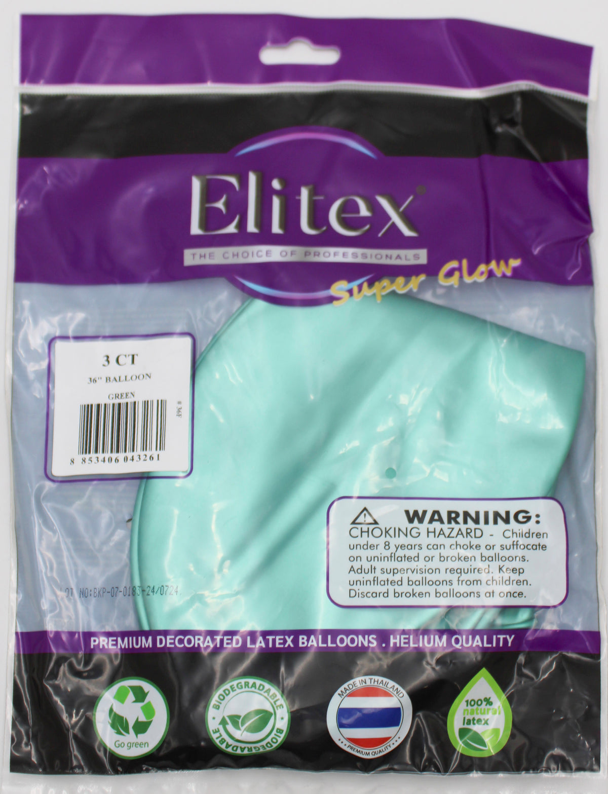 ELITEX 36" SUPERGLOW GREEN ROUND BALLOON, 3 PACK
