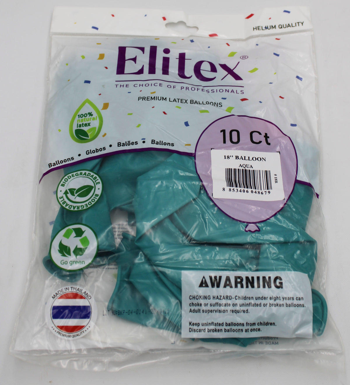ELITEX 18" AQUA ROUND BALLOON, 10 PACK