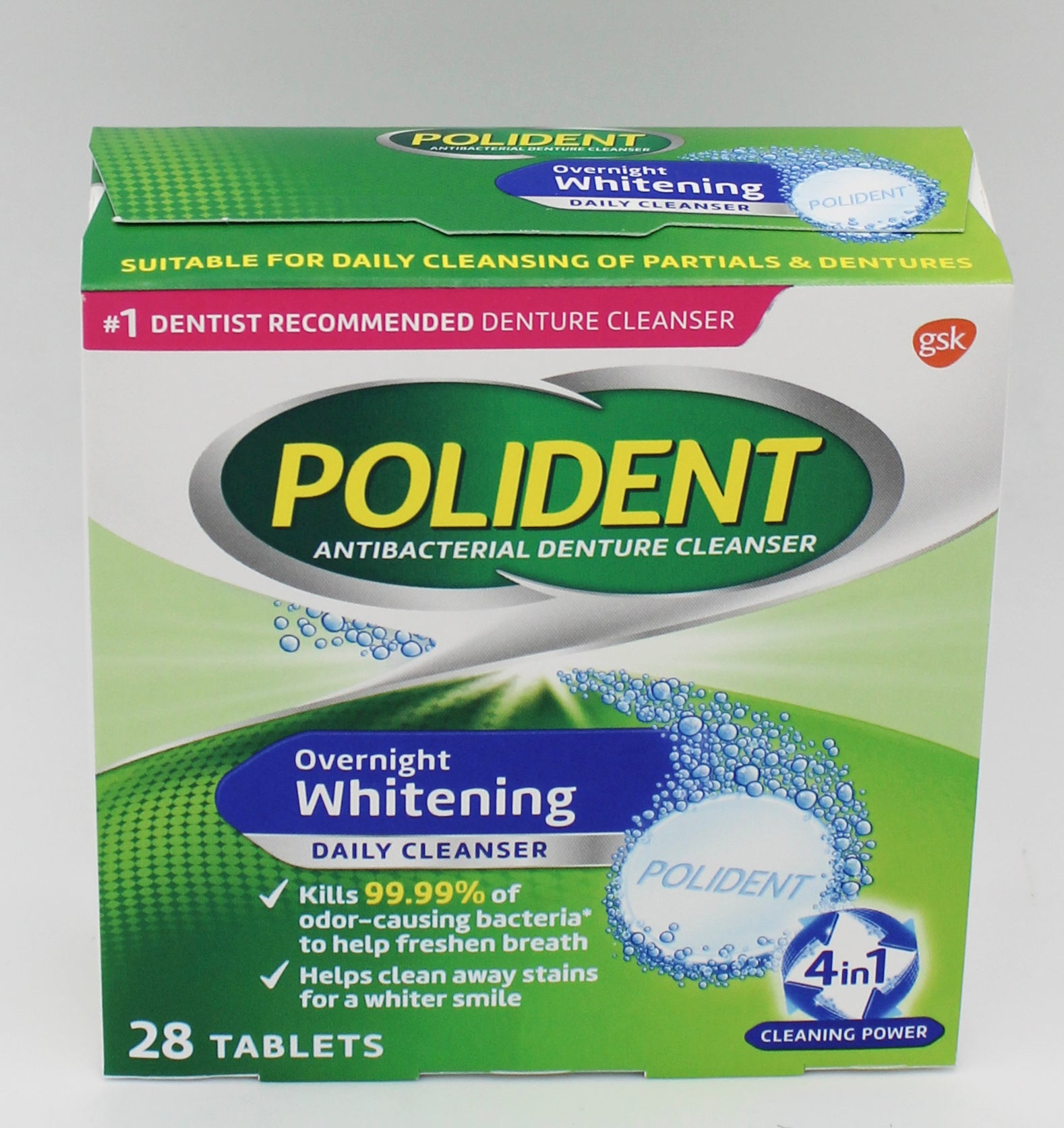 POLIDENT OVERNIGHT WHITENING DAILY CLEANSER 28CT EXP 10/31/2026 P66T NI