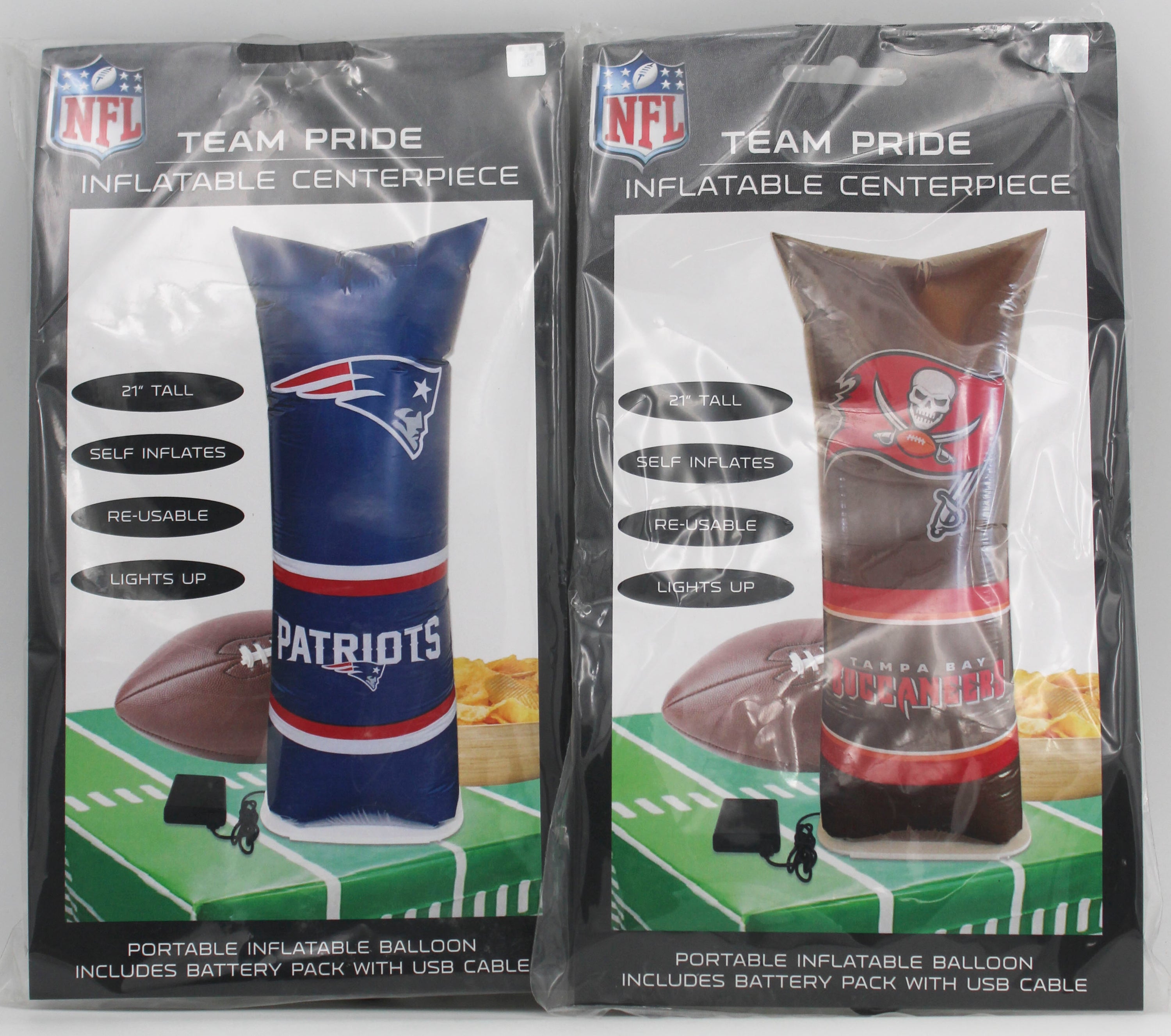 OFFICIALLY LICENCED BUCCANEERS & PATRIOTS ASST. TABLETOP INFLATABLE CENTERPIECE