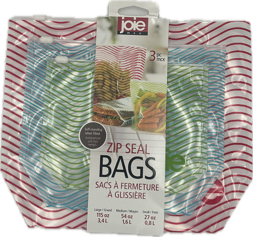 JOIE ZIP SEAL BAGS 3PC SET (1-115oz LARGE 1-54oz MEDIUM 1-27oz SMALL) NI