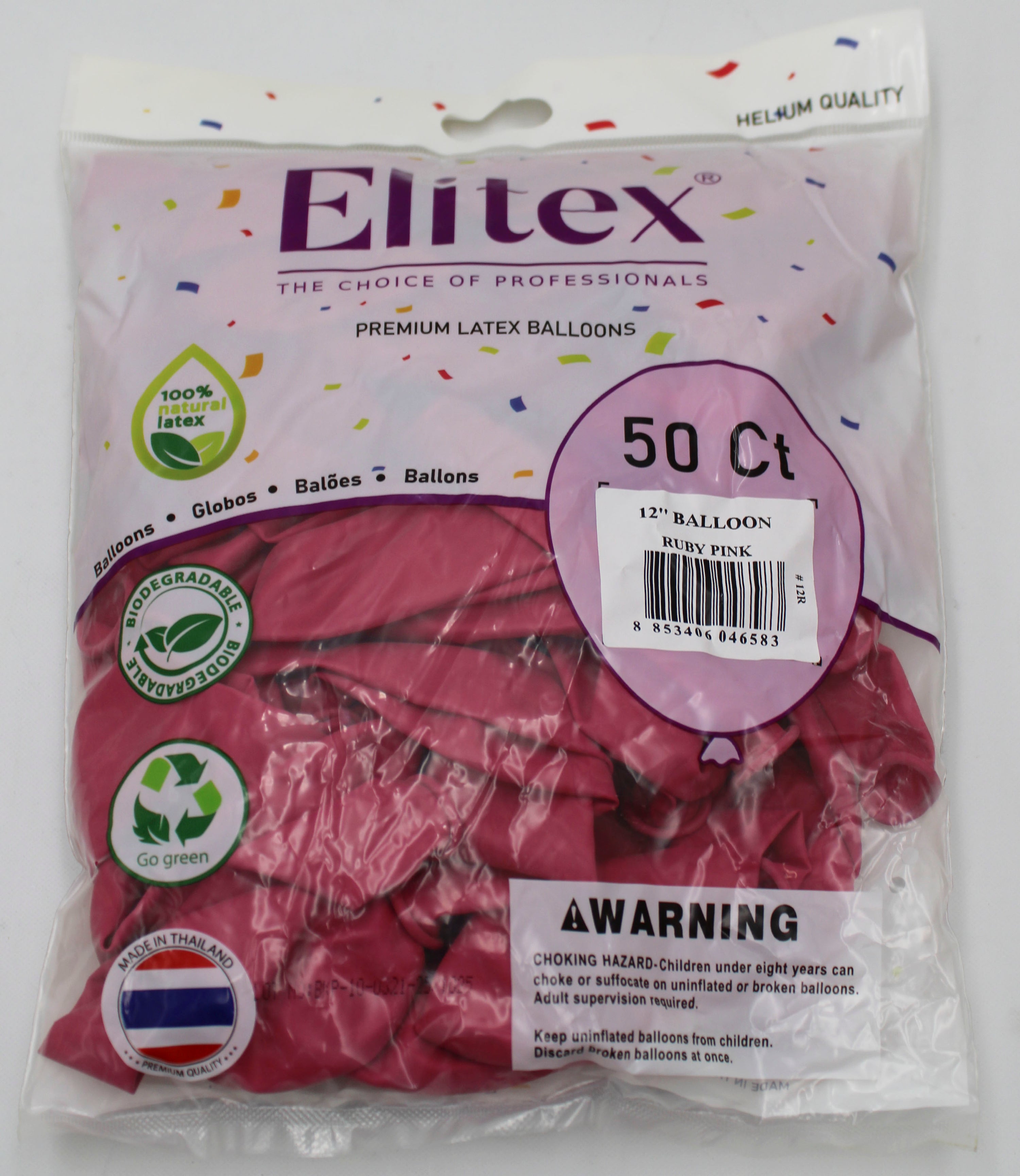 ELITEX 12" RUBY PINK ROUND BALLOON, 50 PACK