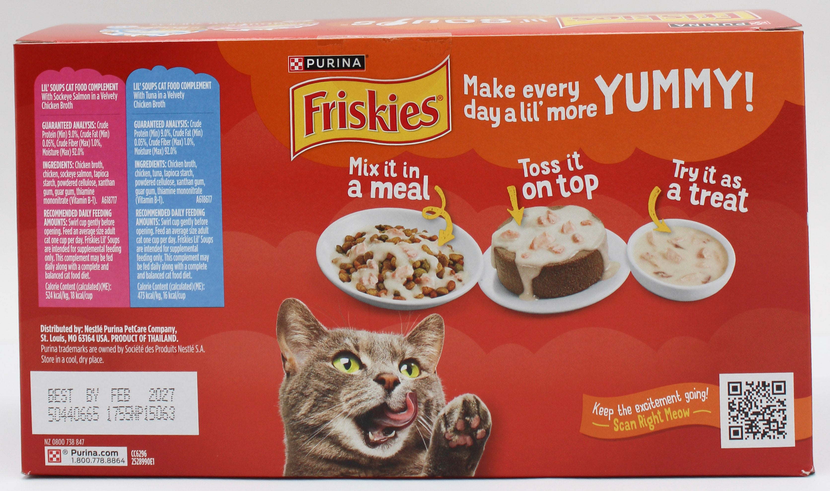 PURINA FRISKIES LIL SOUPS SALMON & TUNA VARIETY PACK 18CT BB 2/28/27 NI