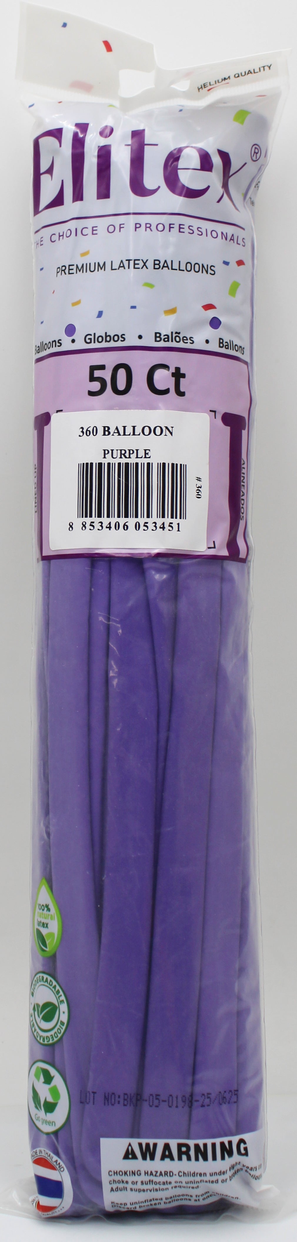 ELITEX 360" PURPLE MODELLING BALLOON, 50 PACK