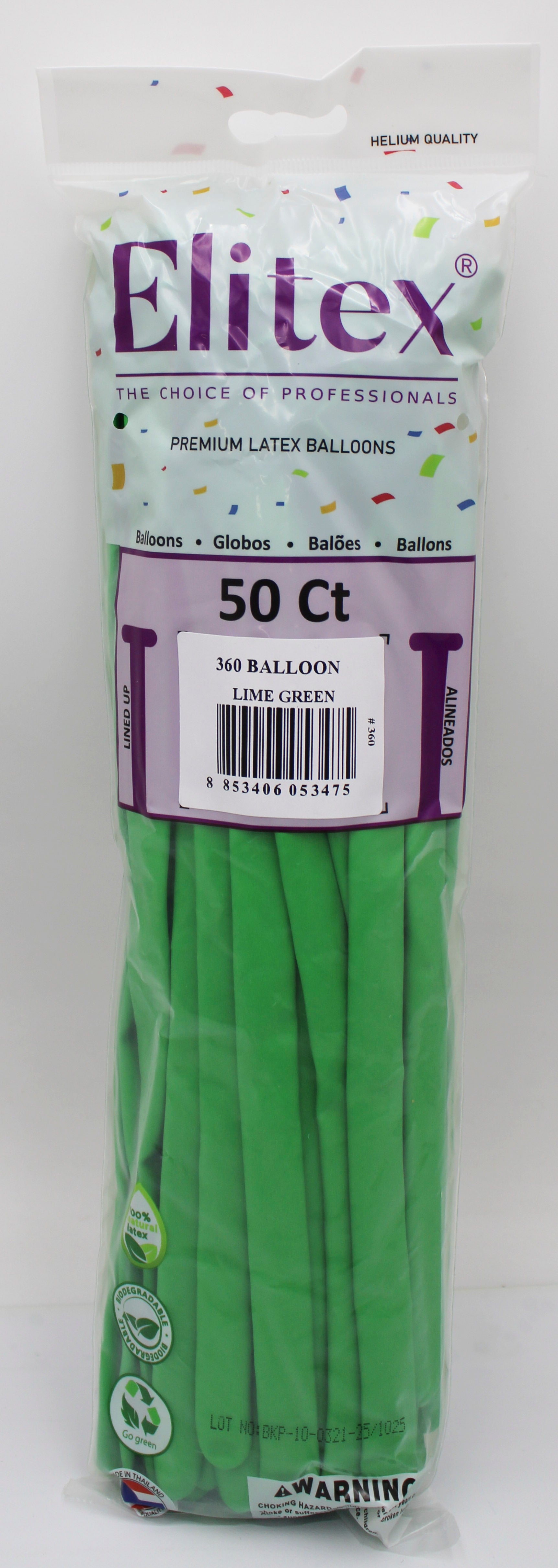 ELITEX 360" LIME GREEN MODELLING BALLOON, 50 PACK