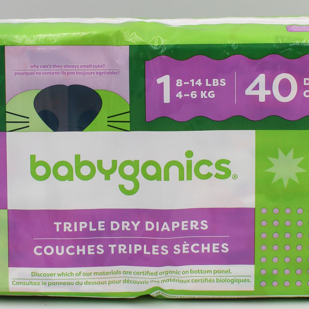 BABYGANICS BOX TRIPLE DRY DIAPERS 40ct SIZE 1 US